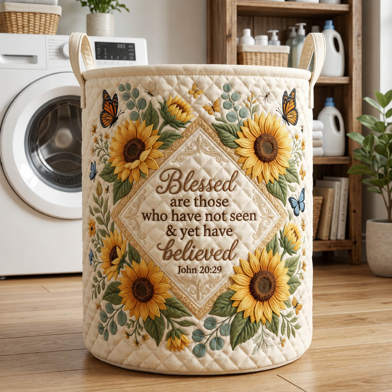 Faithful Christian Quilted Laundry Basket GFTOLAN535