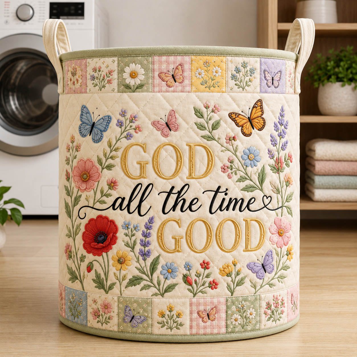 Faithful Christian Quilted Laundry Basket GFTOLAN537