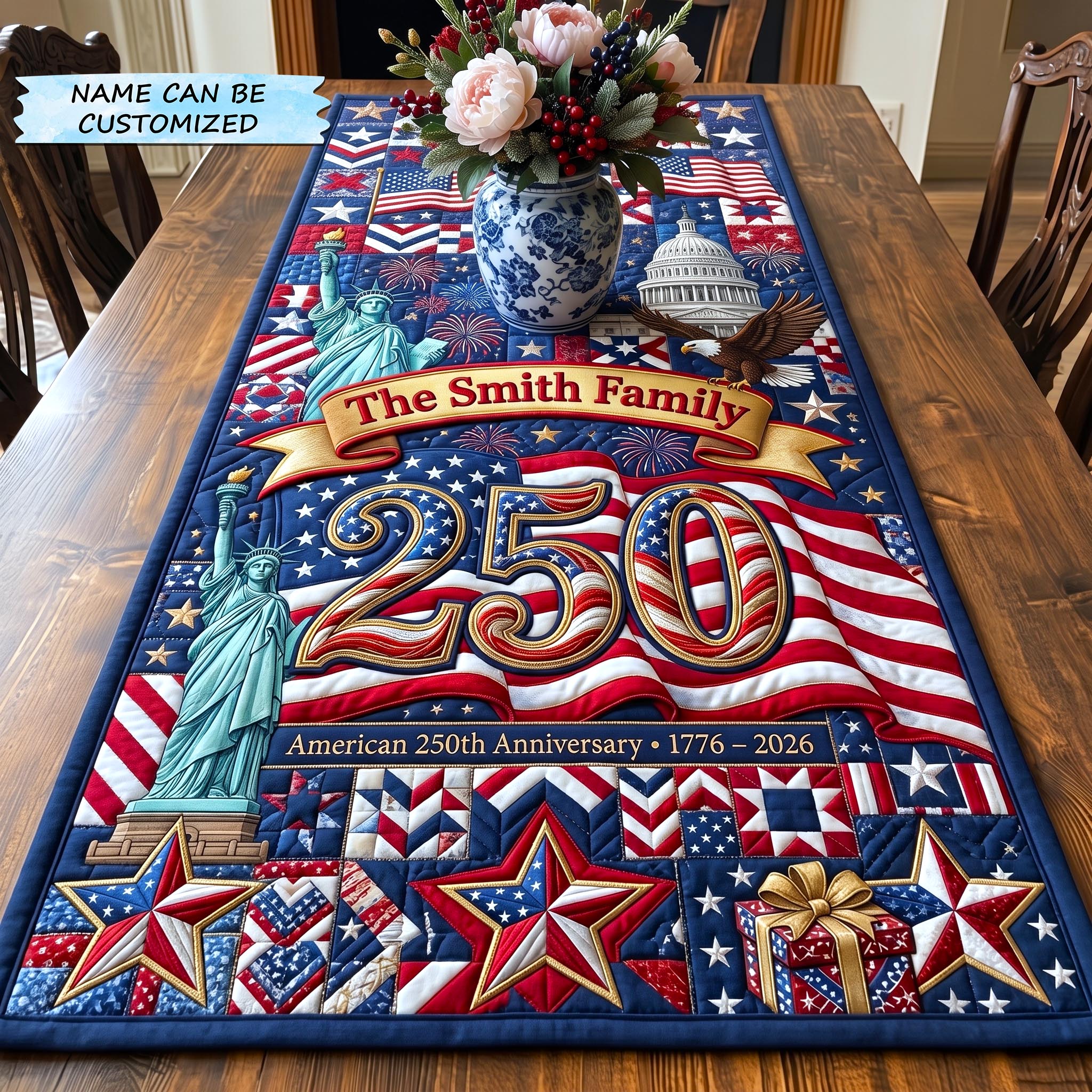 America 250th Anniversary Quilted Table Runner GFTOMA10910