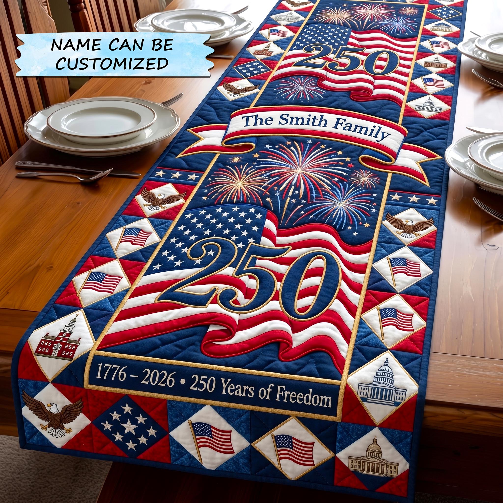 America 250th Anniversary Quilted Table Runner GFTOMA10914