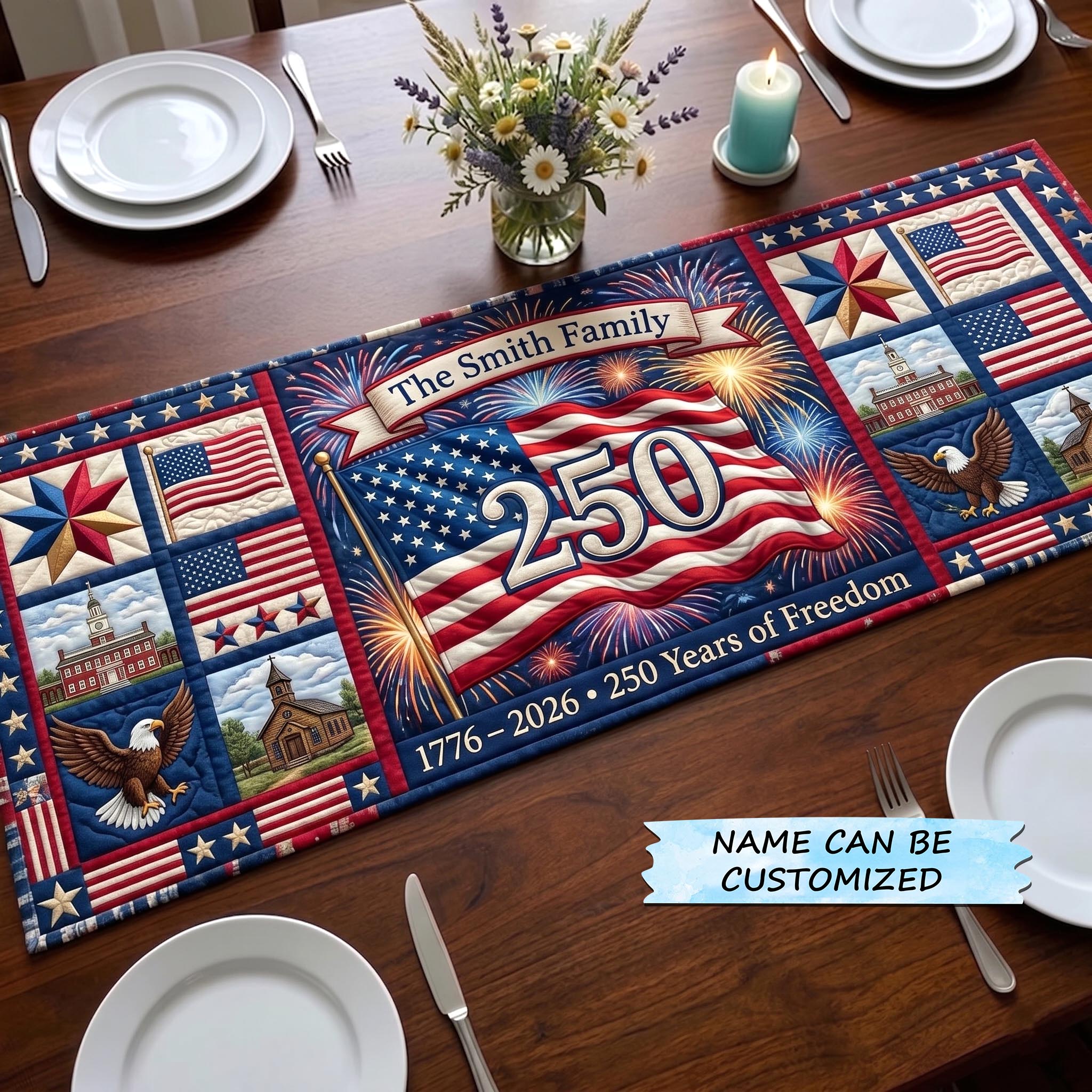 America 250th Anniversary Quilted Table Runner GFTOMA10916