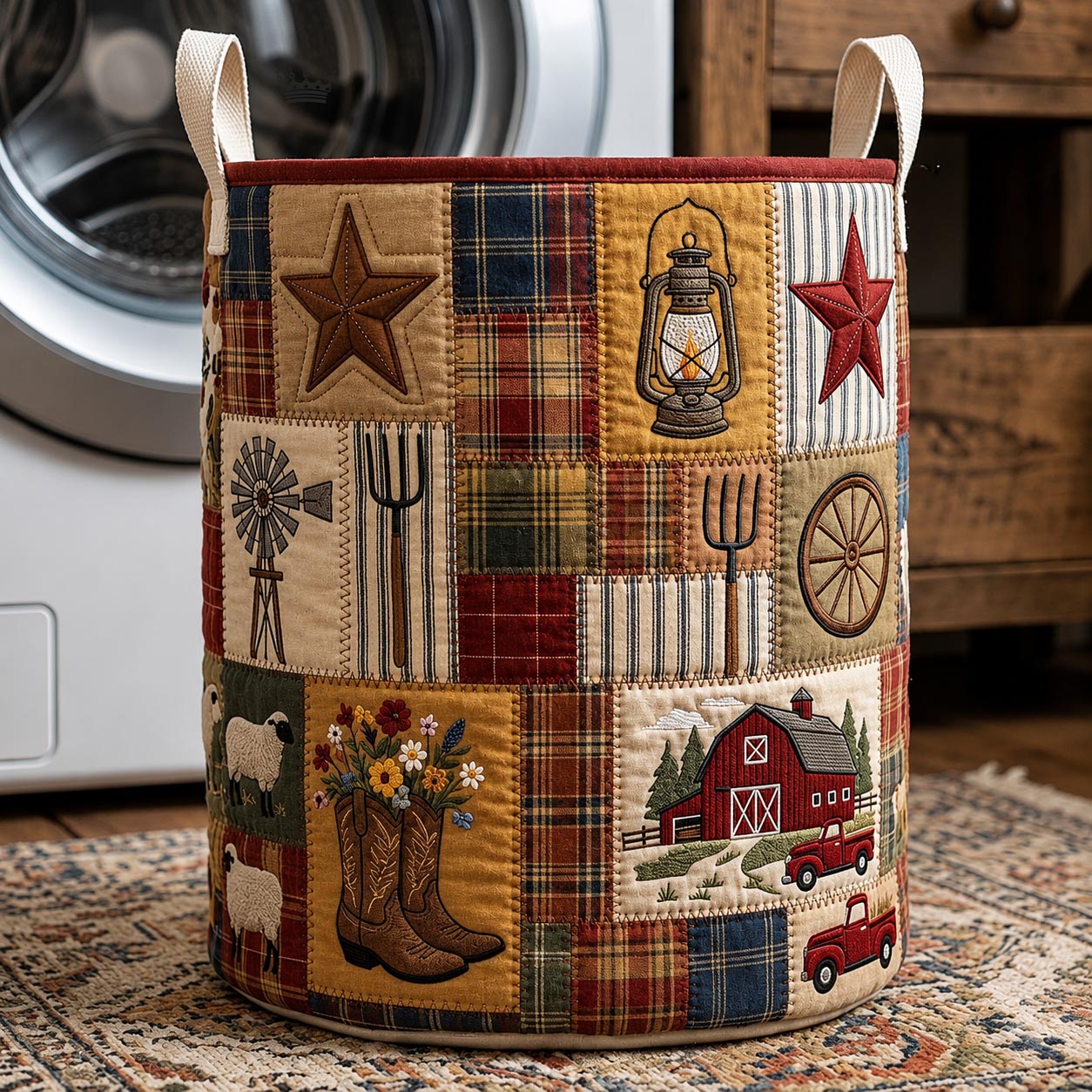 Rustic Charm Quilted Laundry Basket GFTOMA11901