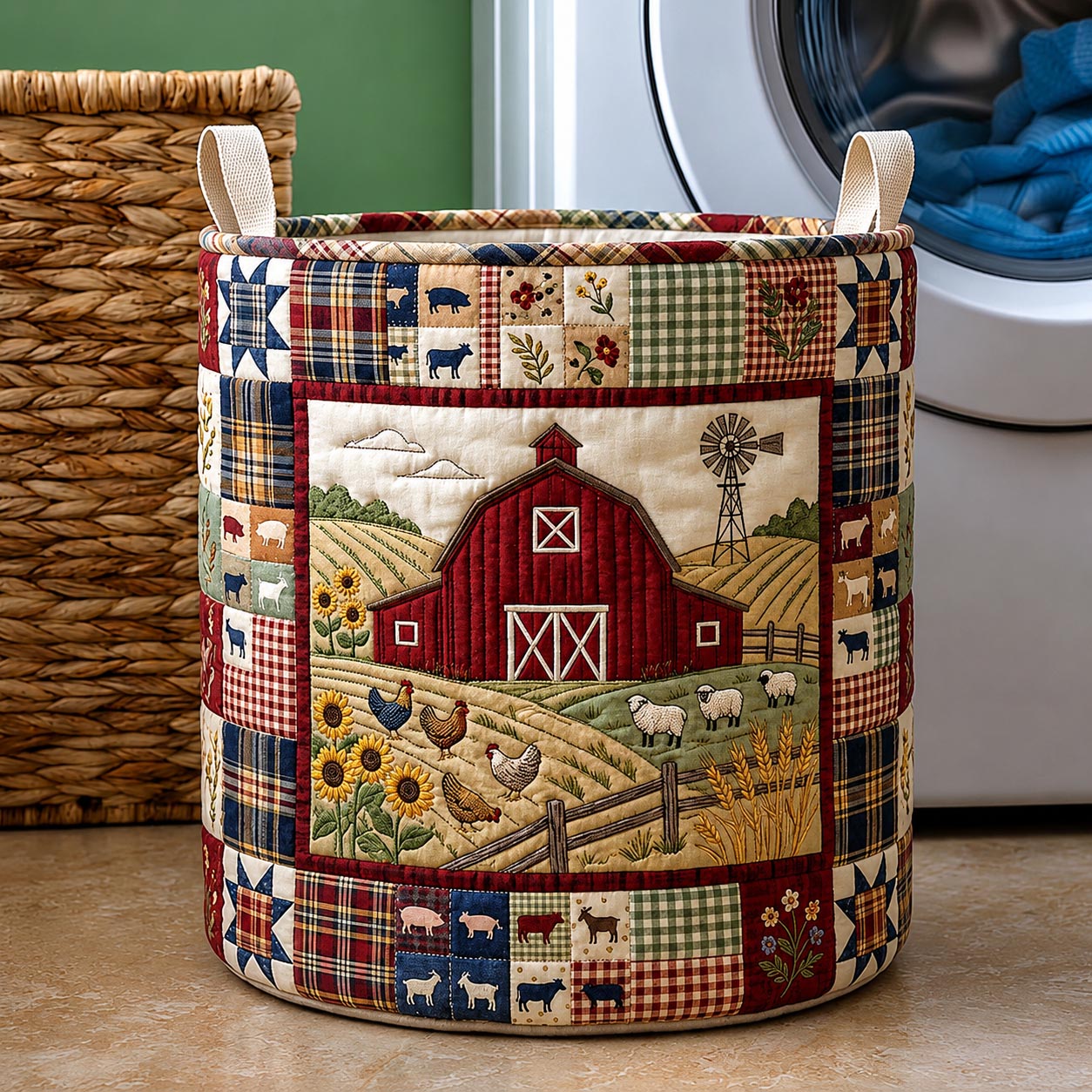 Cozy Farmhouse Quilted Laundry Basket GFTOMA11903
