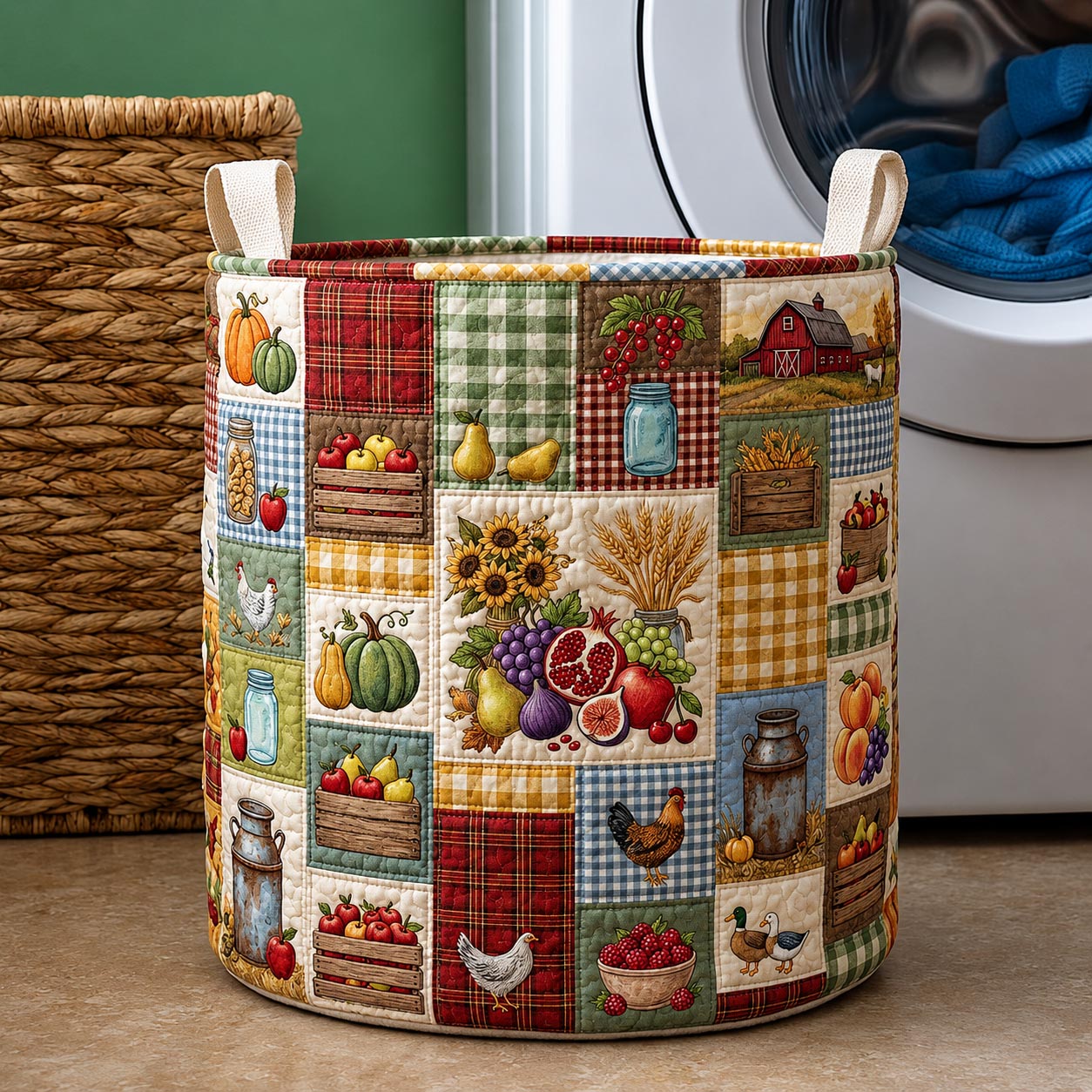 Vintage Farmhouse Quilted Laundry Basket GFTOMA11905