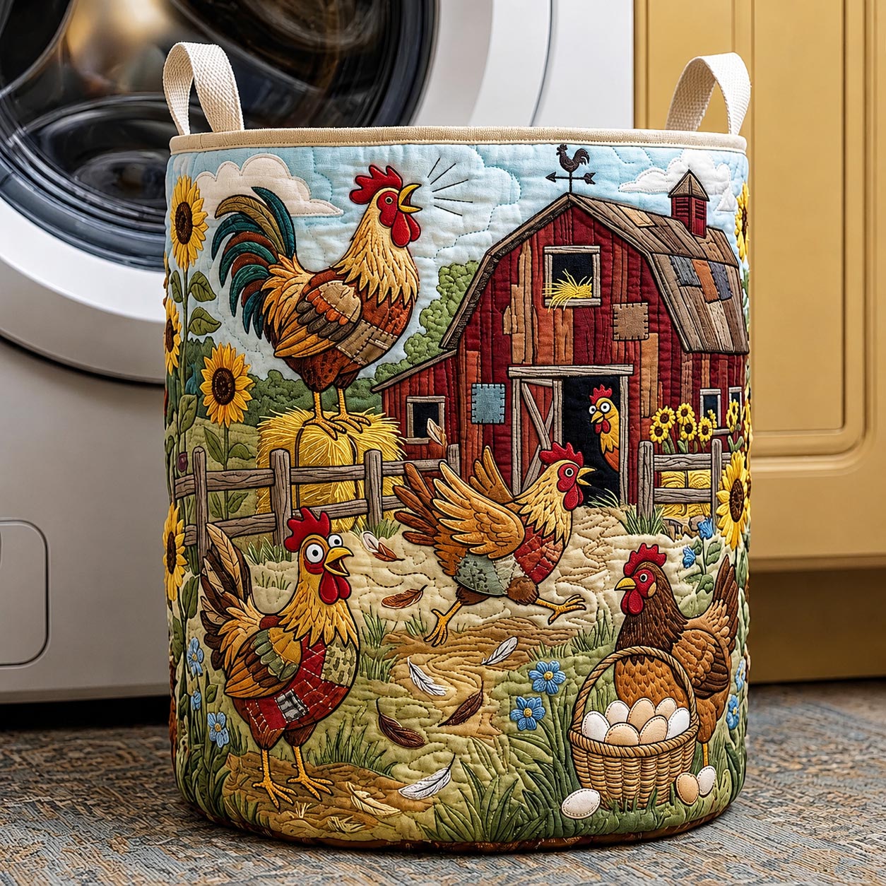Farmhouse Chickens Quilted Laundry Basket GFTOMA11918