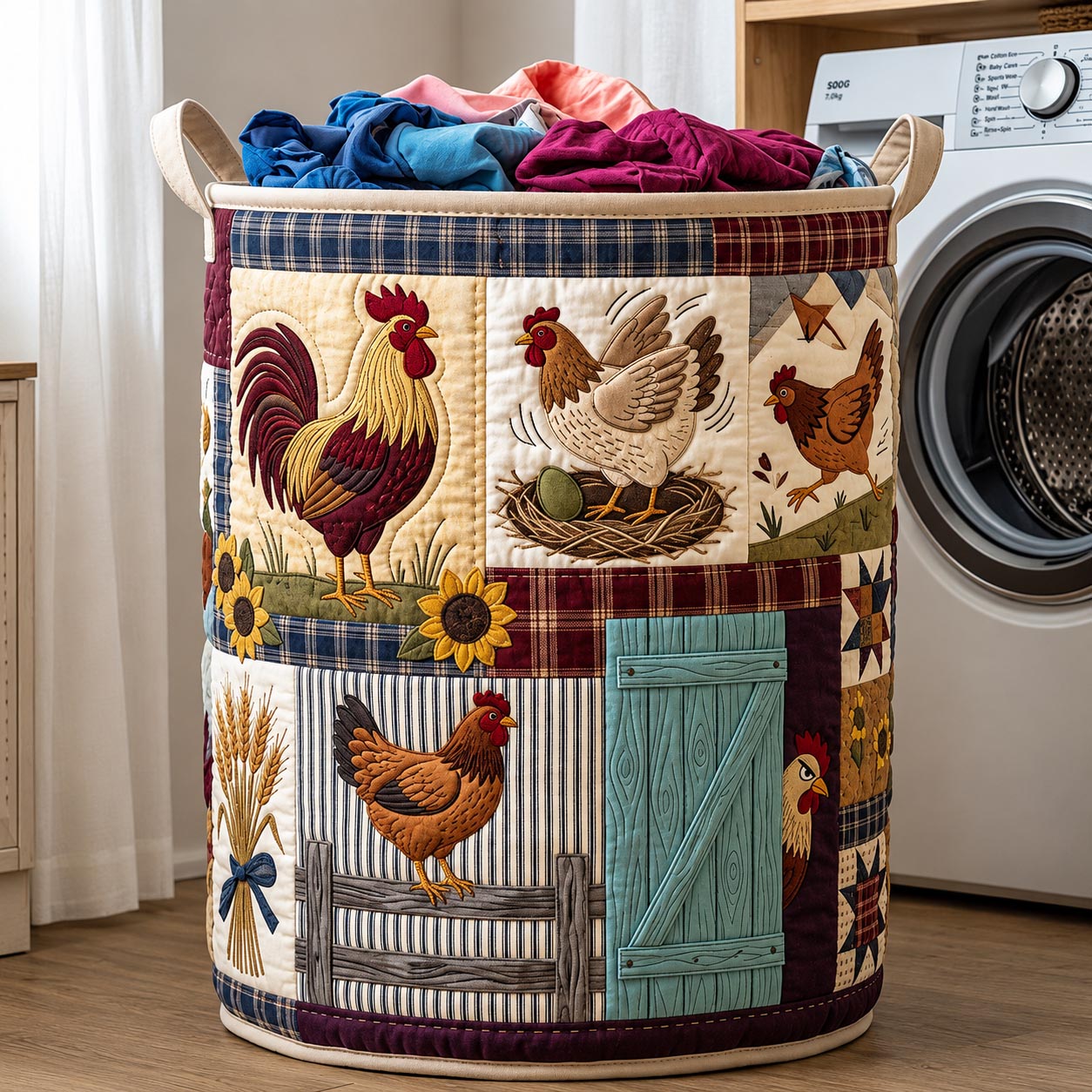 Rustic Rooster Quilted Laundry Basket GFTOMA11919