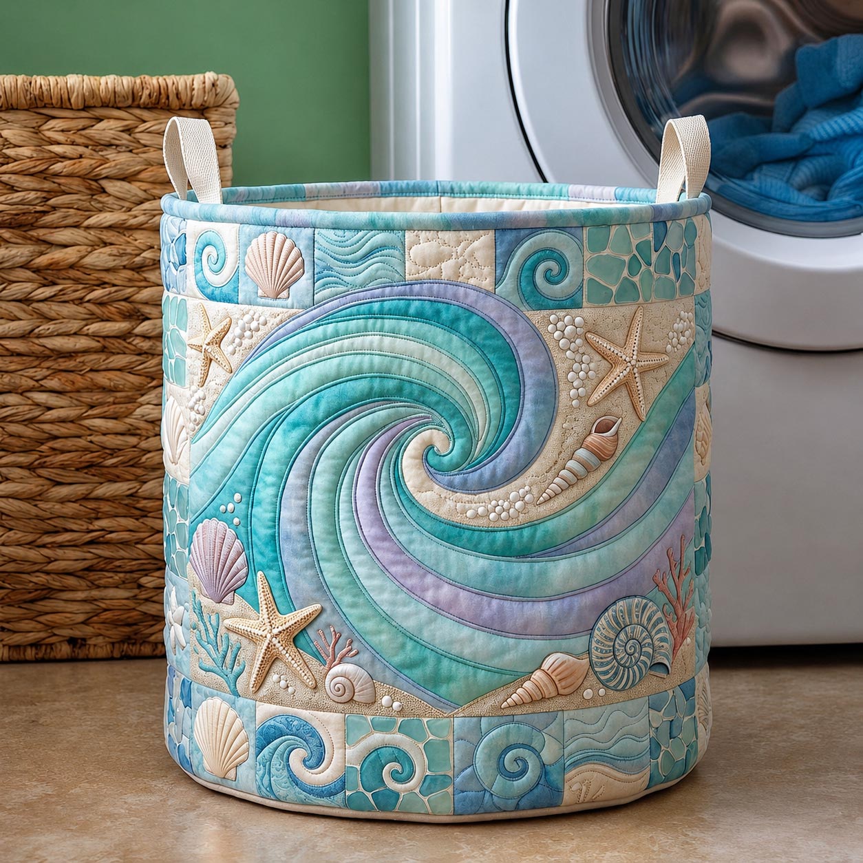 Coastal Whisper Quilted Laundry Basket GFTOMA11924