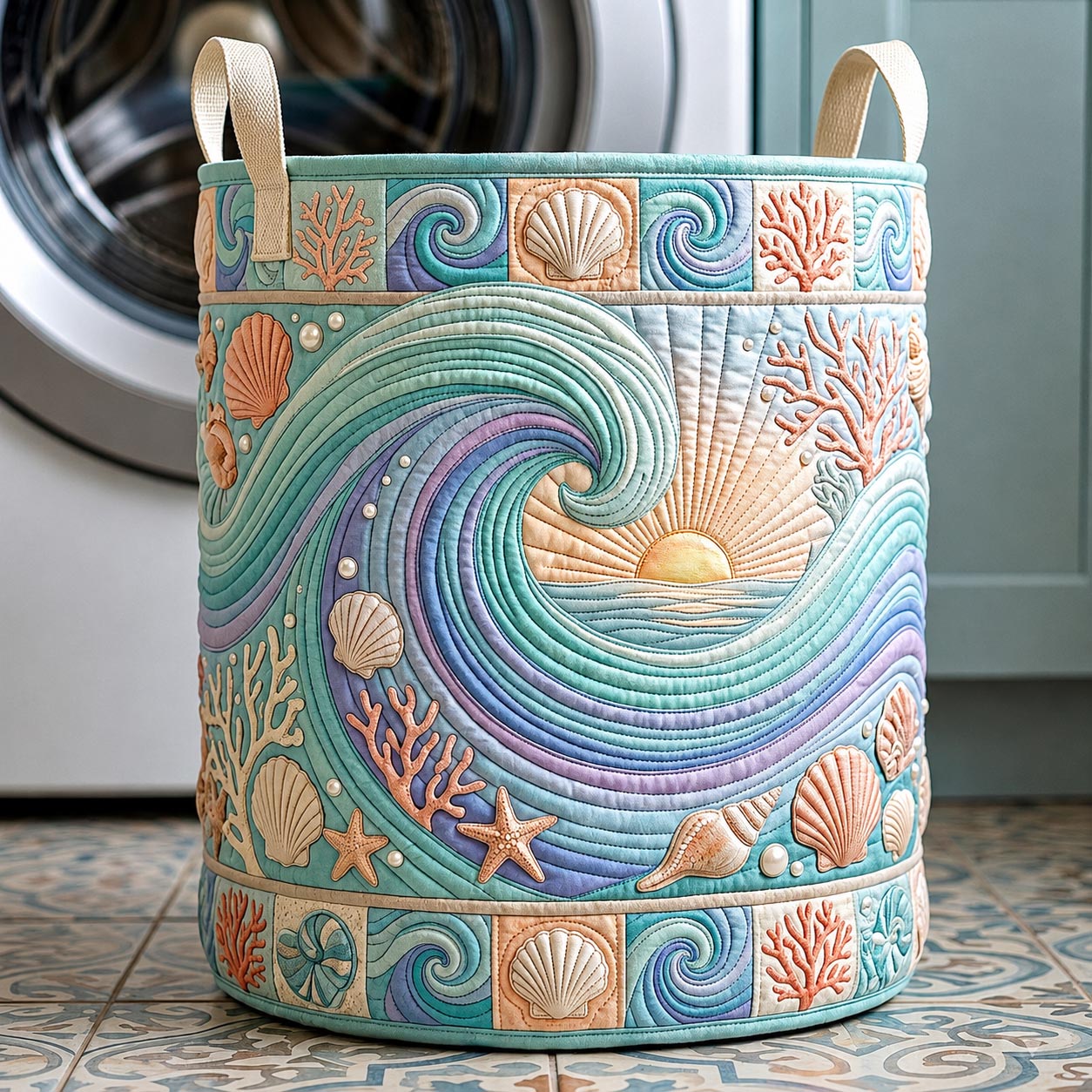 Ocean Whisper Quilted Laundry Basket GFTOMA11926