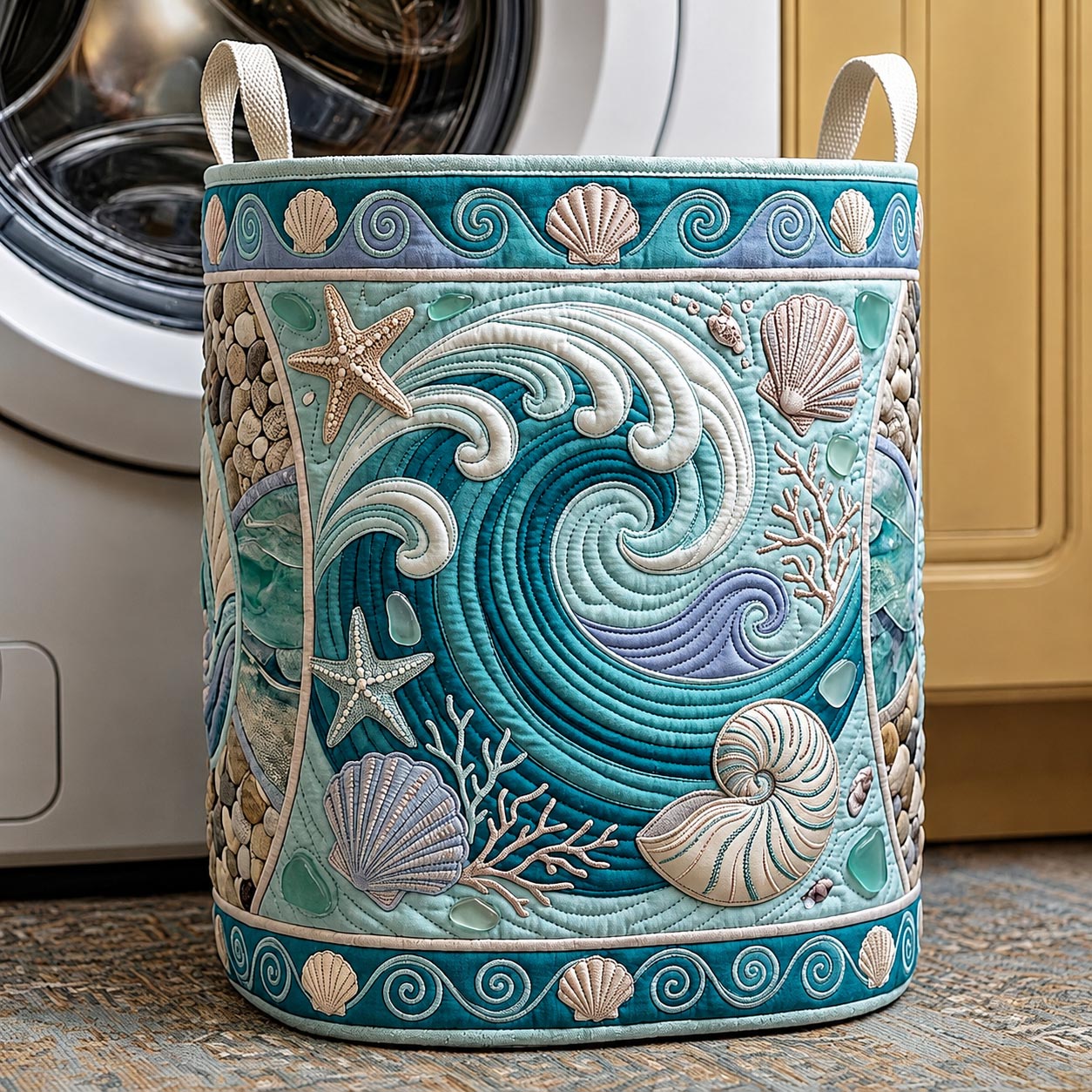 Seaside Whisper Quilted Laundry Basket GFTOMA11927