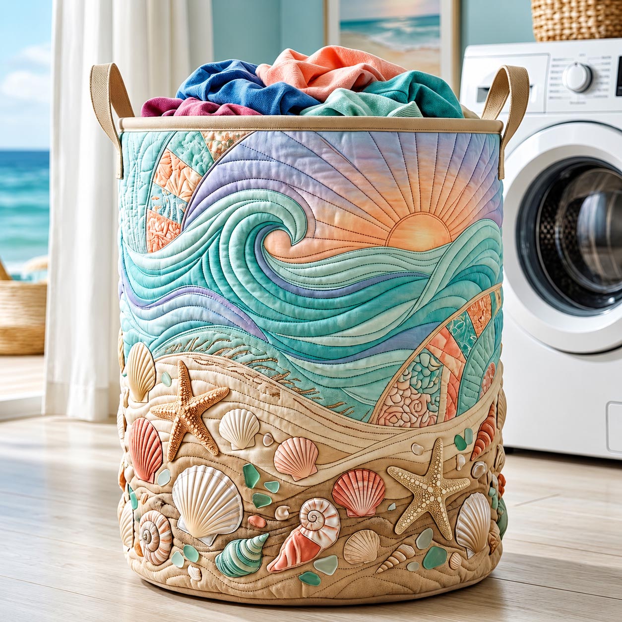 Coastal Serenity Quilted Laundry Basket GFTOMA11928