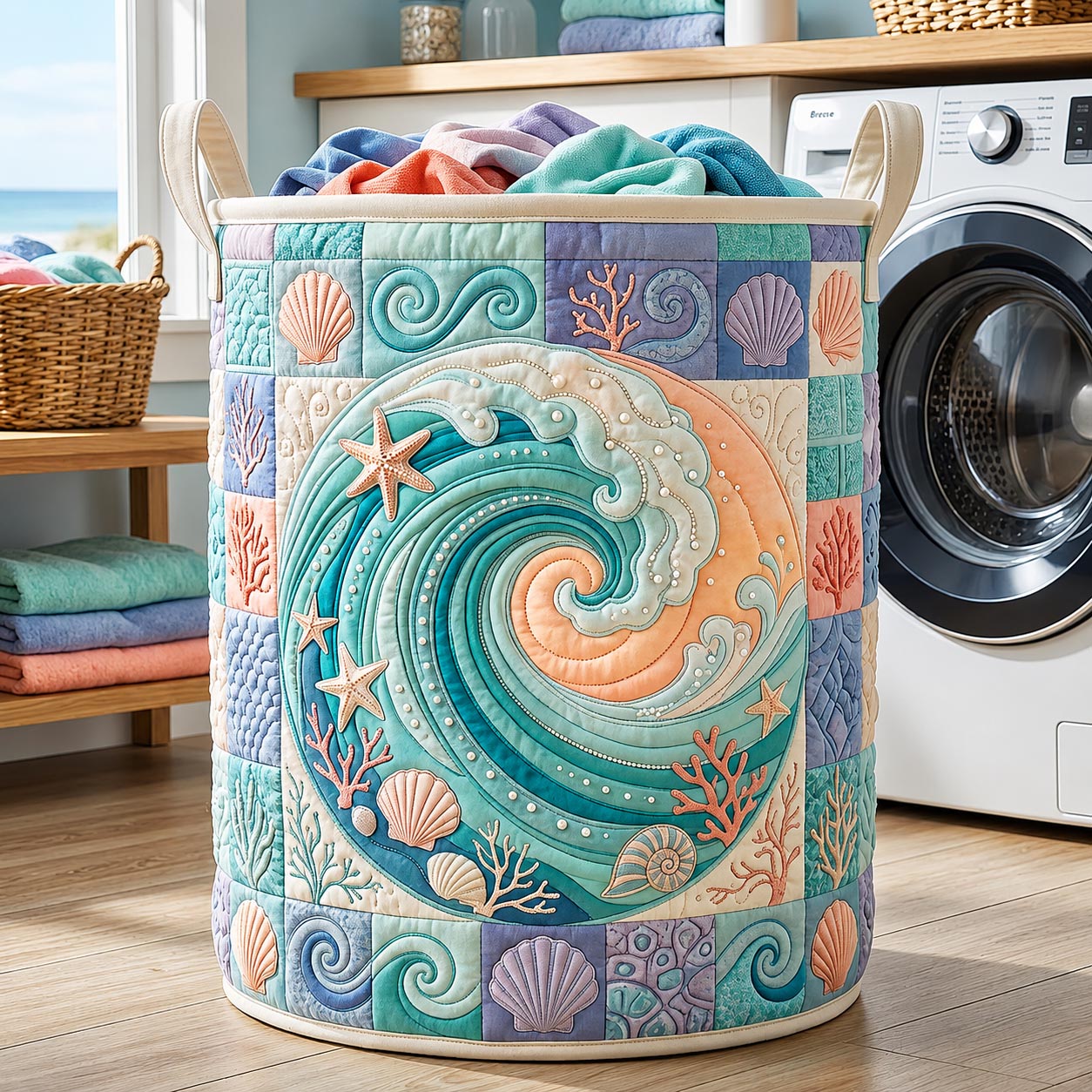 Salt Whisper Quilted Laundry Basket GFTOMA11929