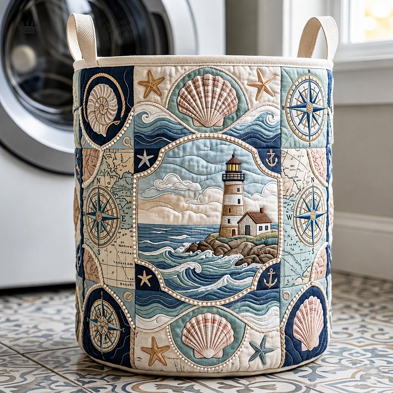 Ocean Grace Quilted Laundry Basket GFTOMA11997