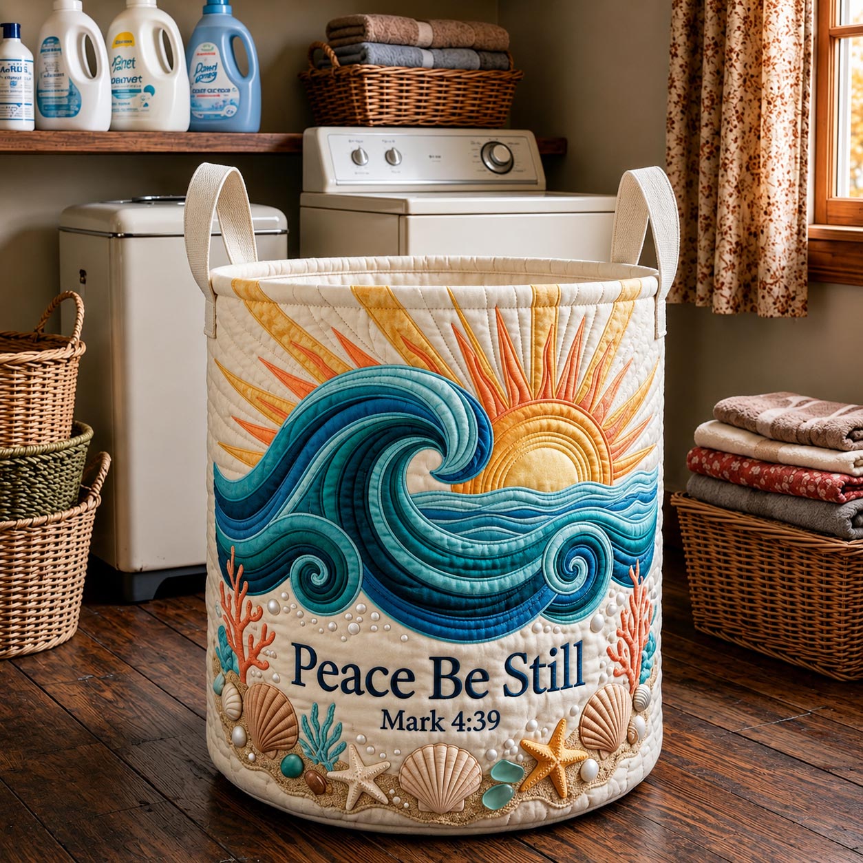 Graceful Seas Quilted Laundry Basket GFTOMA11999