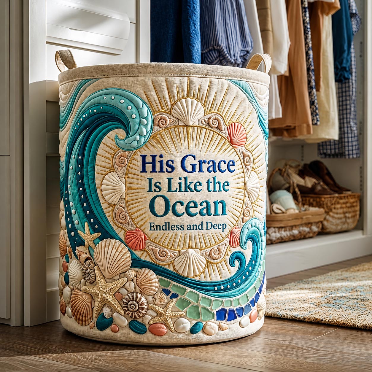 Sacred Shores Quilted Laundry Basket GFTOMA12000
