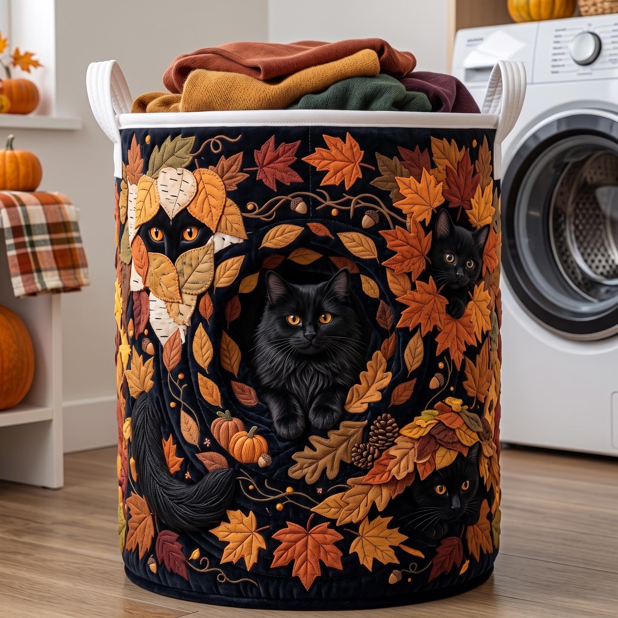 Autumn Cat Quilted Laundry Basket GFTOMA13088