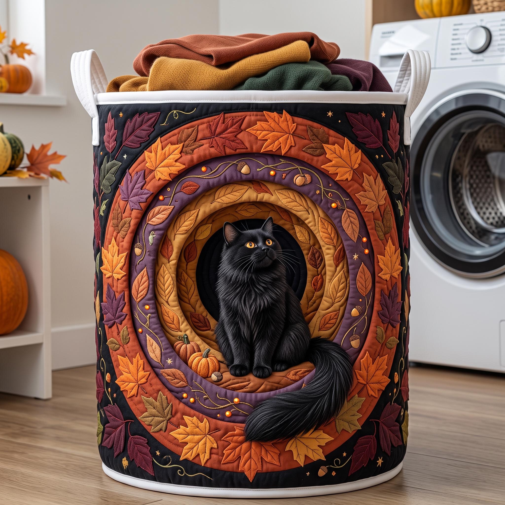 Autumn Cat Quilted Laundry Basket GFTOMA13090