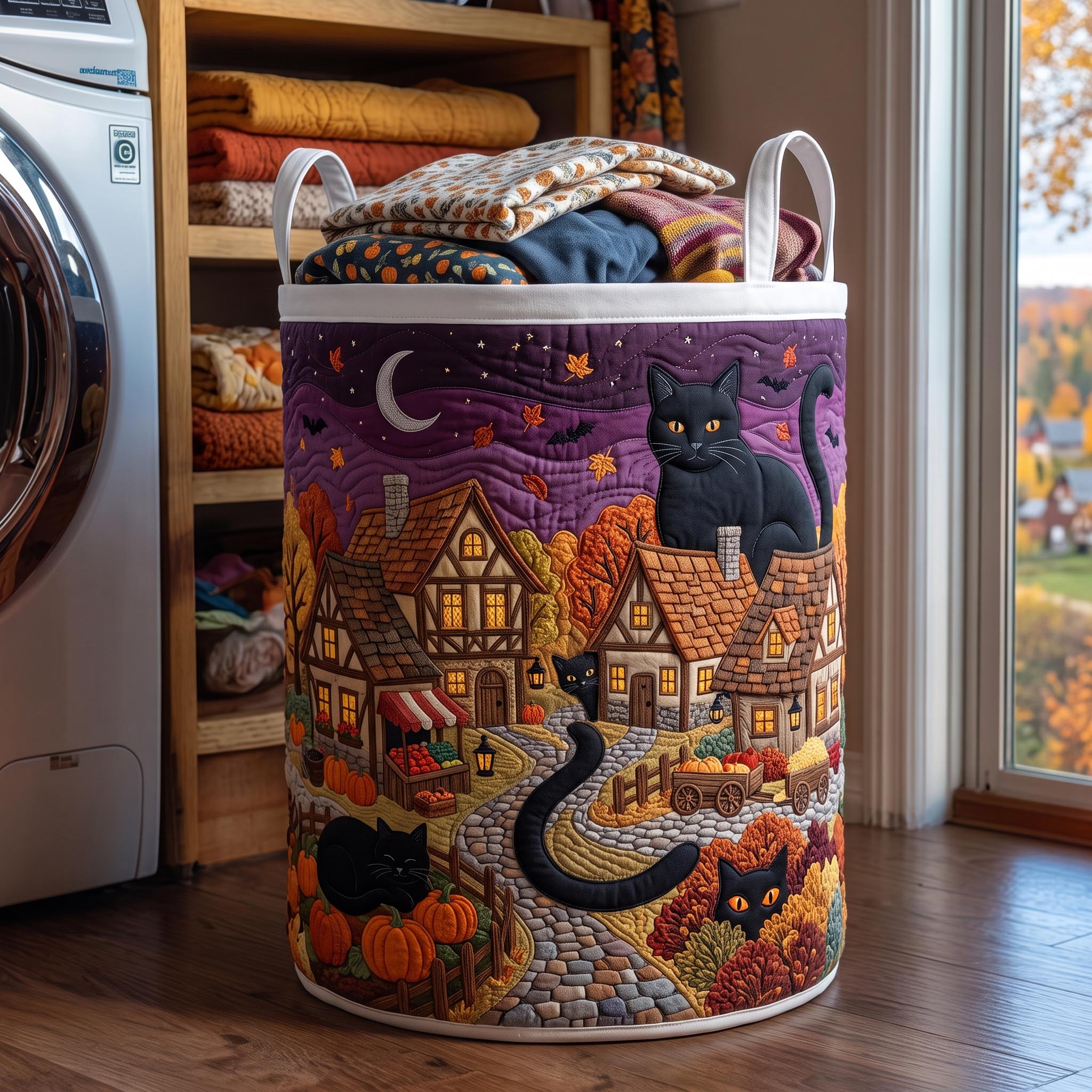 Autumn Cat Quilted Laundry Basket GFTOMA13091
