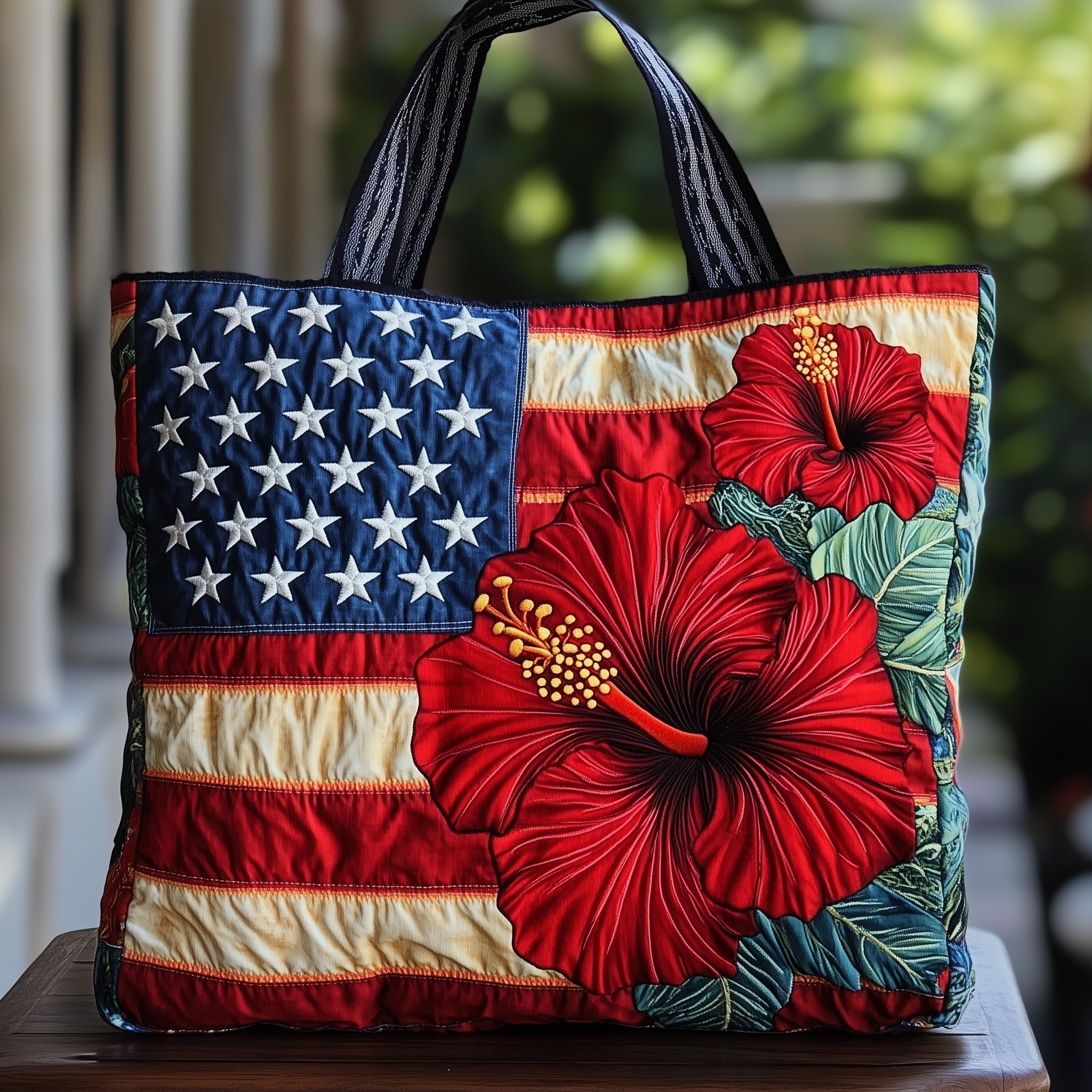 Patriotic Hibiscus Quilted Tote Bag GFTOMA1430
