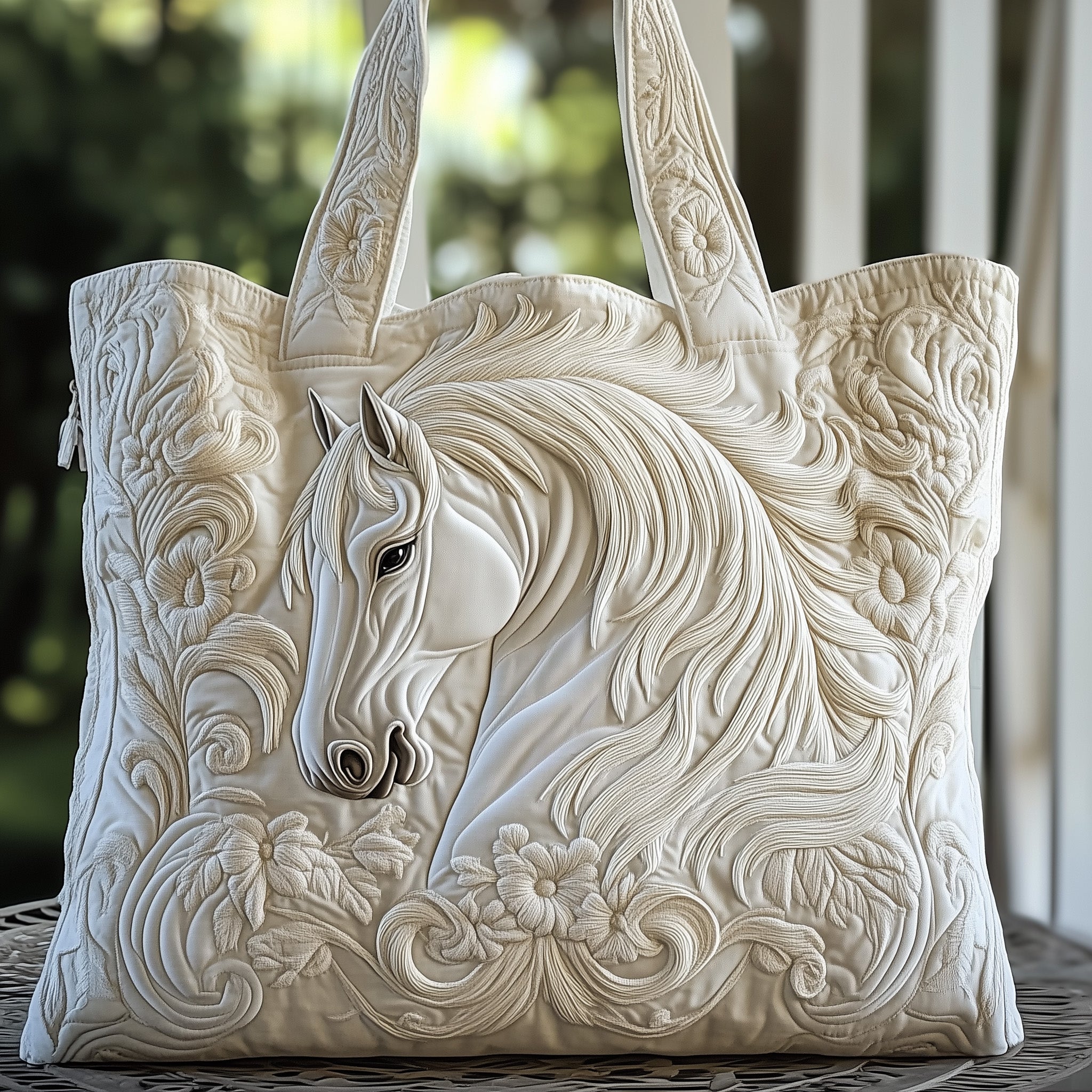 Elegant White Horse Quilted Tote Bag GFTOMA1451