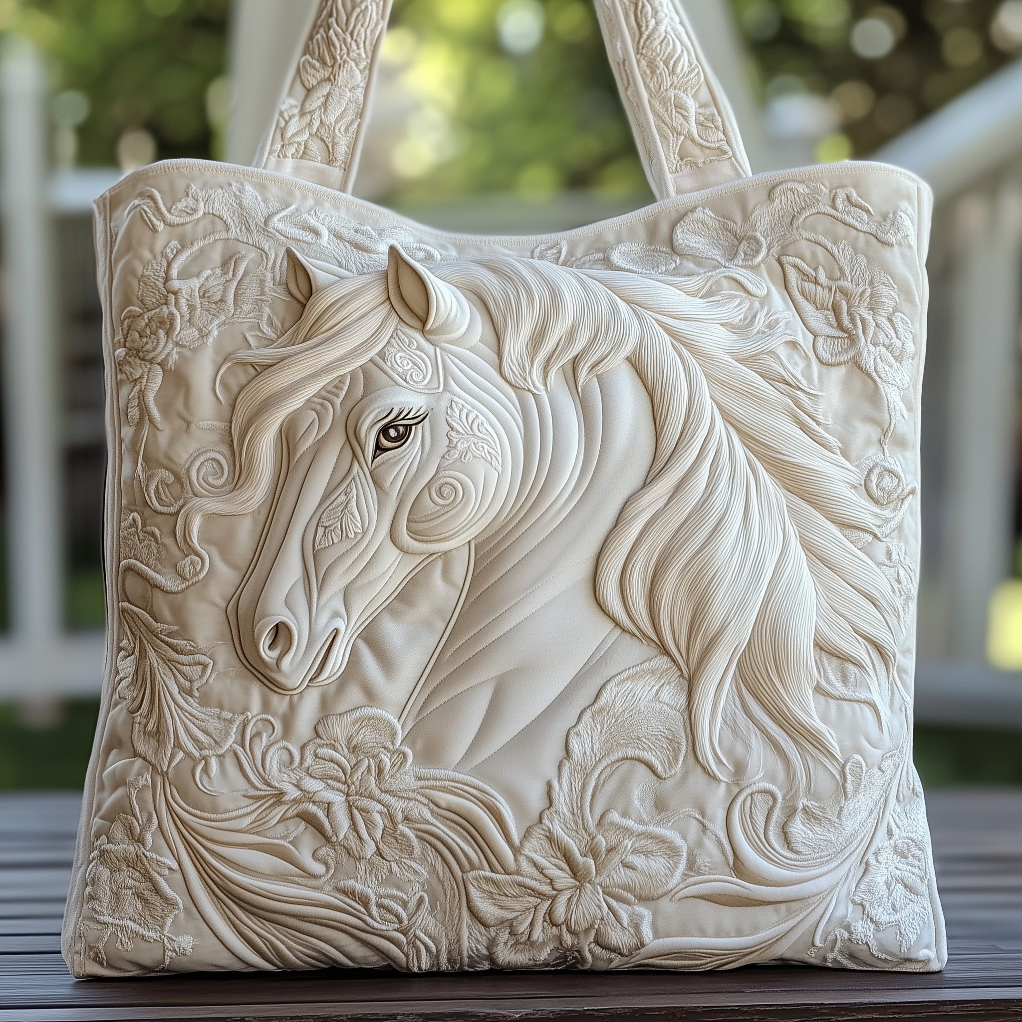 Elegant White Horse Quilted Tote Bag GFTOMA1453