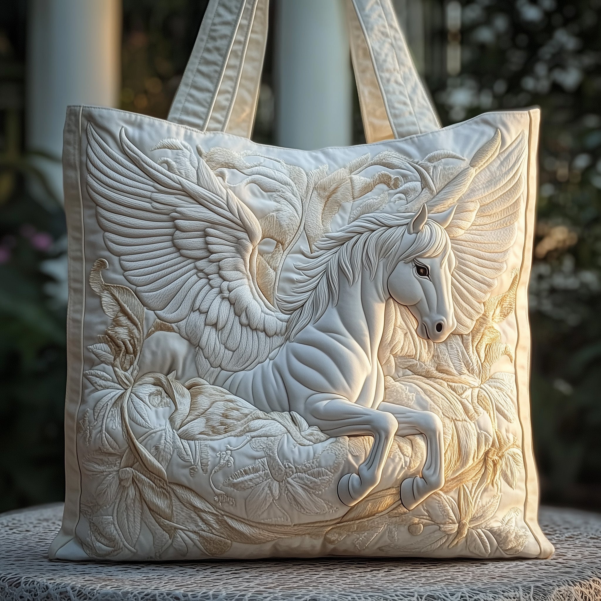 Elegant White Horse Quilted Tote Bag GFTOMA1454