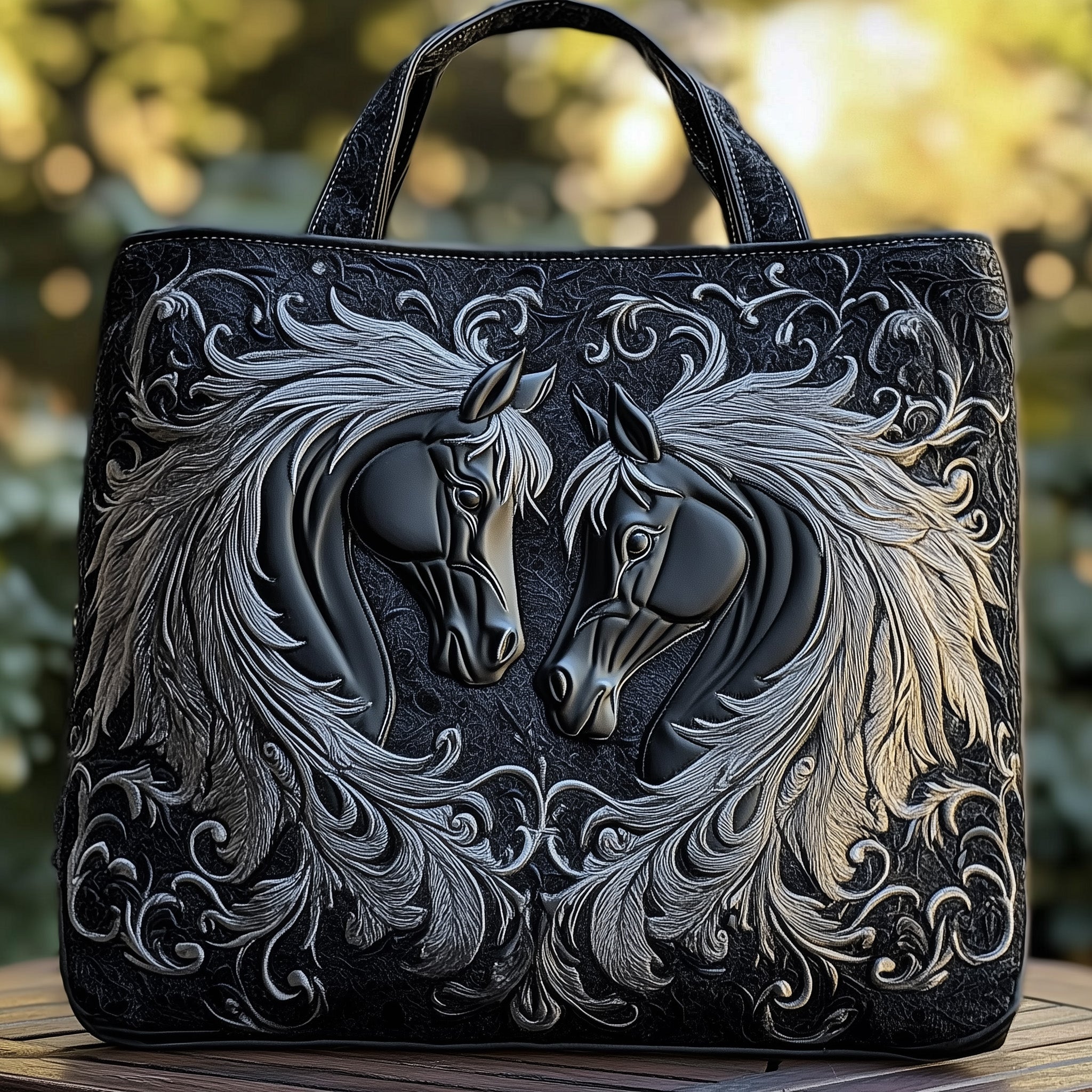 Mystic Black Horse Quilted Tote Bag GFTOMA1460