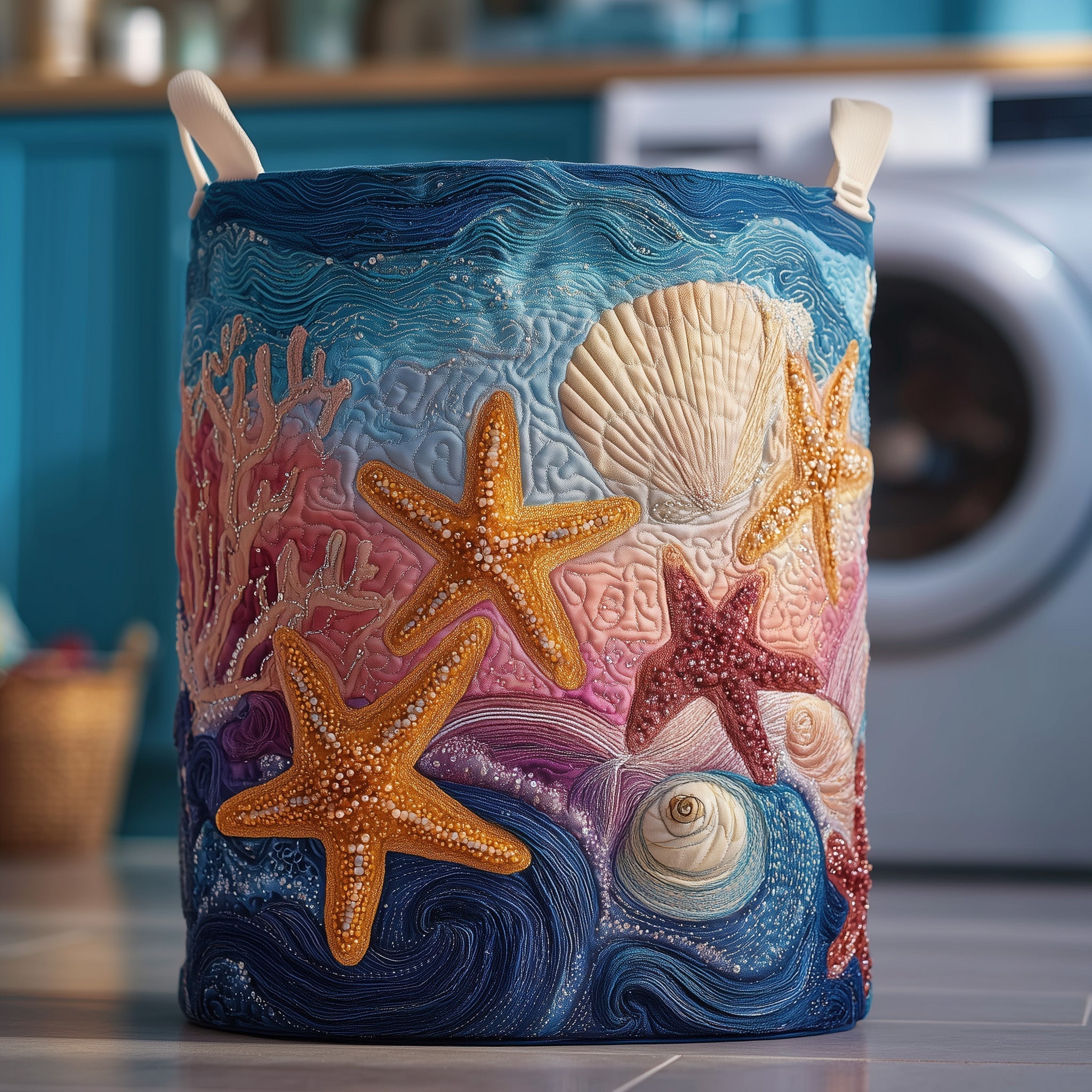 Ocean Breeze Quilted Laundry Basket GFTOMA3842