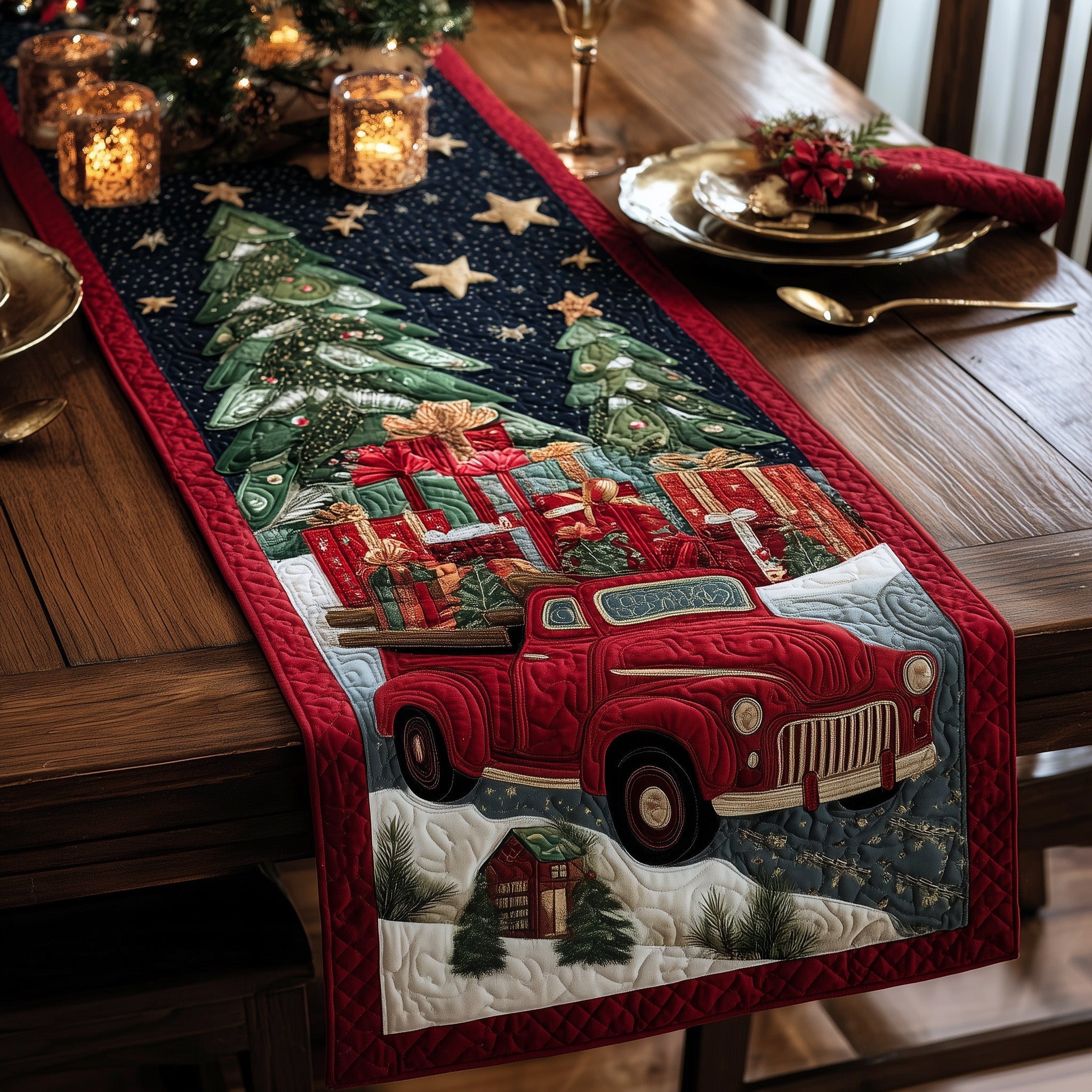 Christmas Truck Quilted Table Runner GFTOMA4204