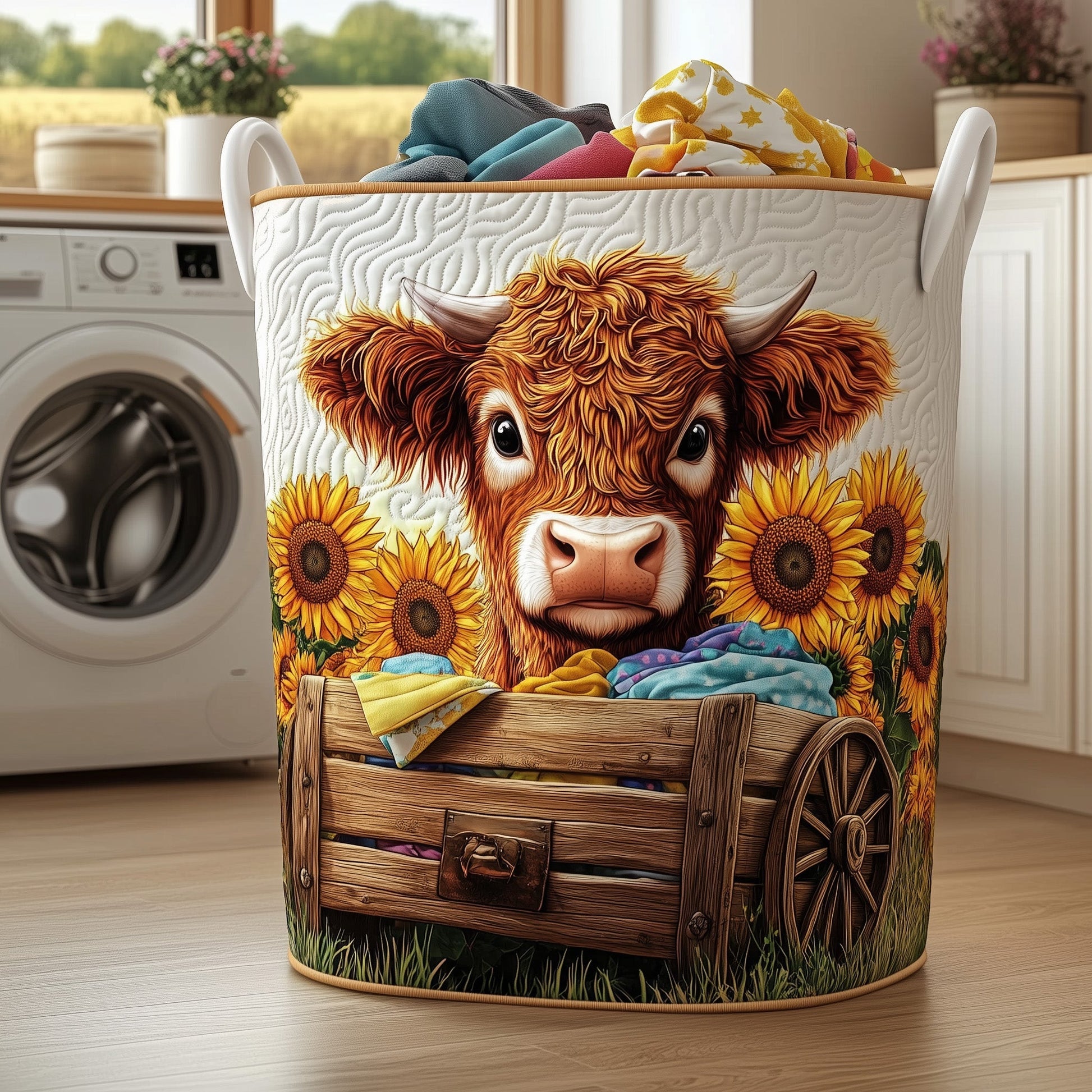 Highiand Cow QuiltedLaundry Basket GFTOMA4555