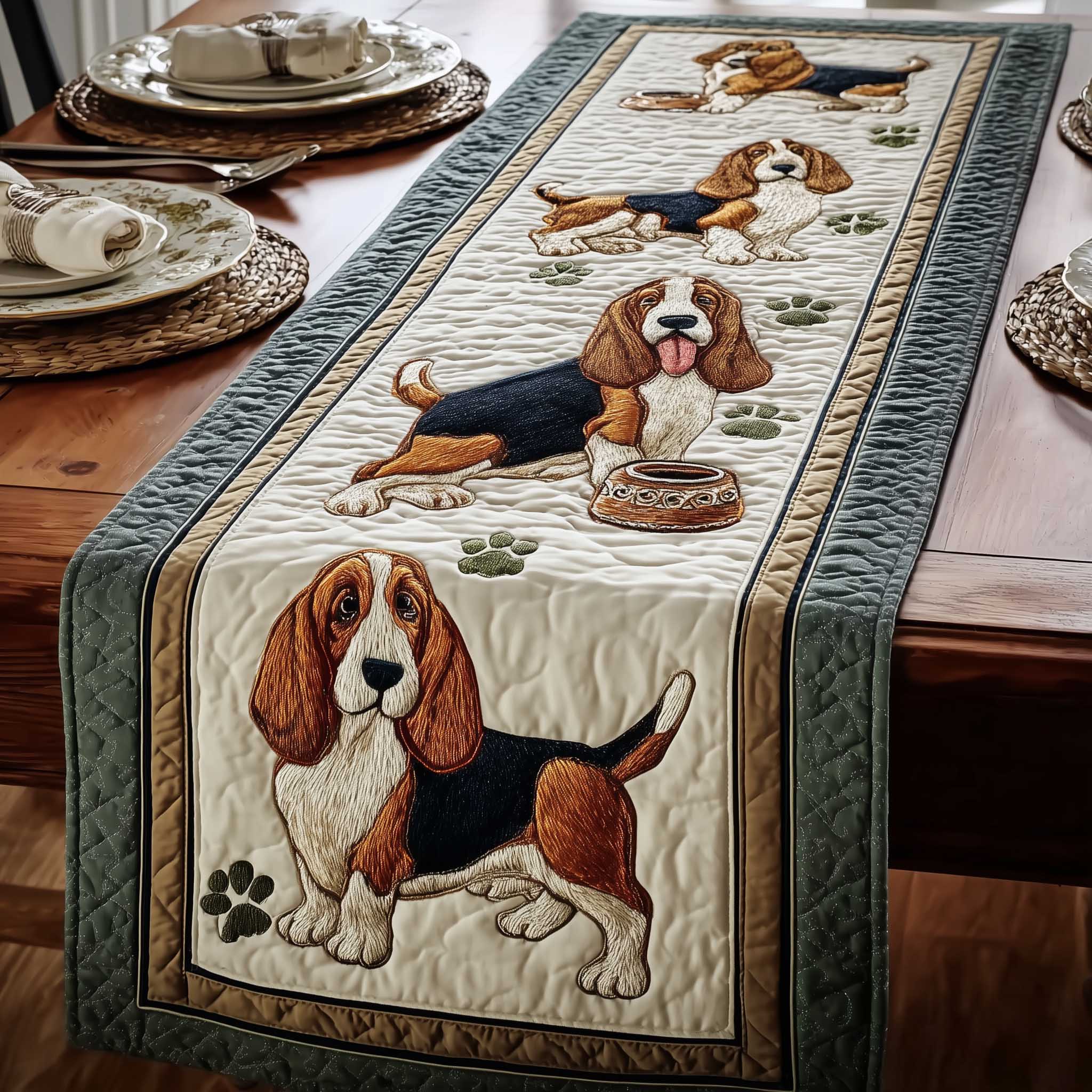 Basset Hounds Quilted Table Runner GFTOMA8745