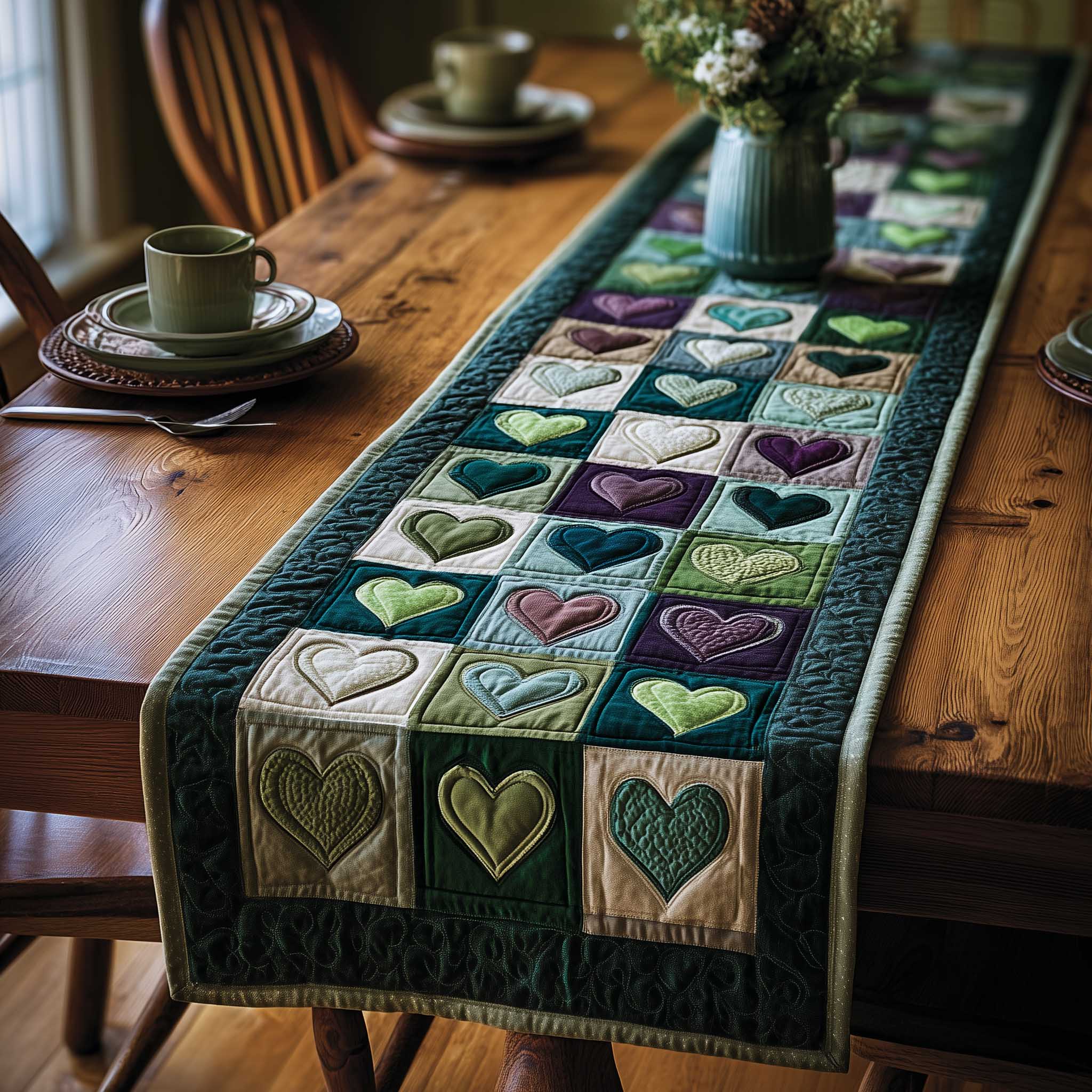 Emerald Heart Quilted Table Runner GFTOMA8750