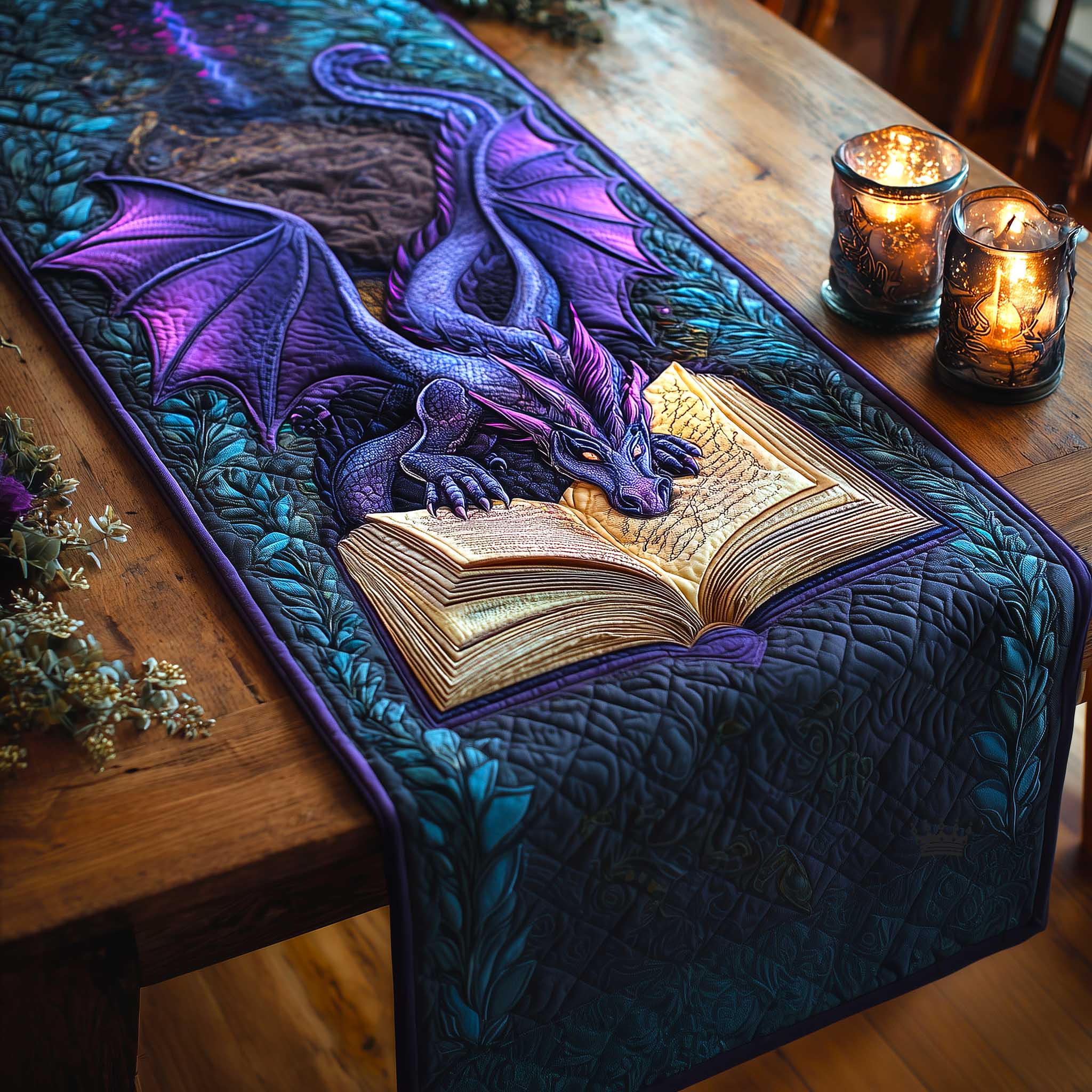 Bookbound Dragon Quilted Table Runner GFTOMA9033