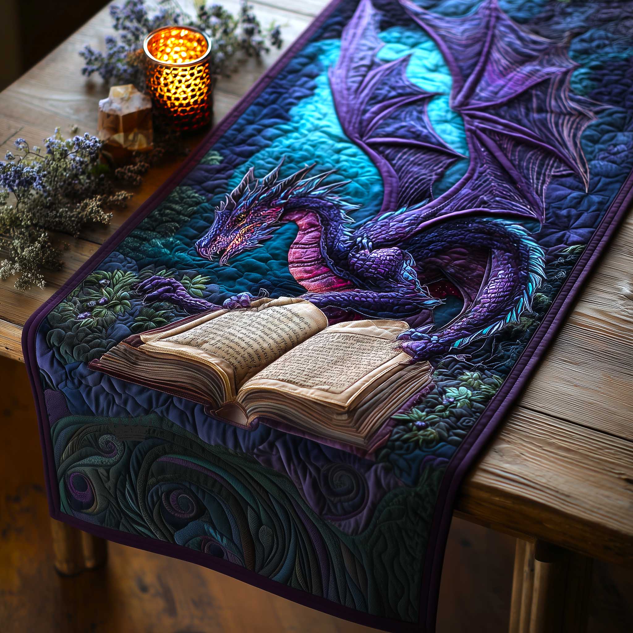Bookbound Dragon Quilted Table Runner GFTOMA9034