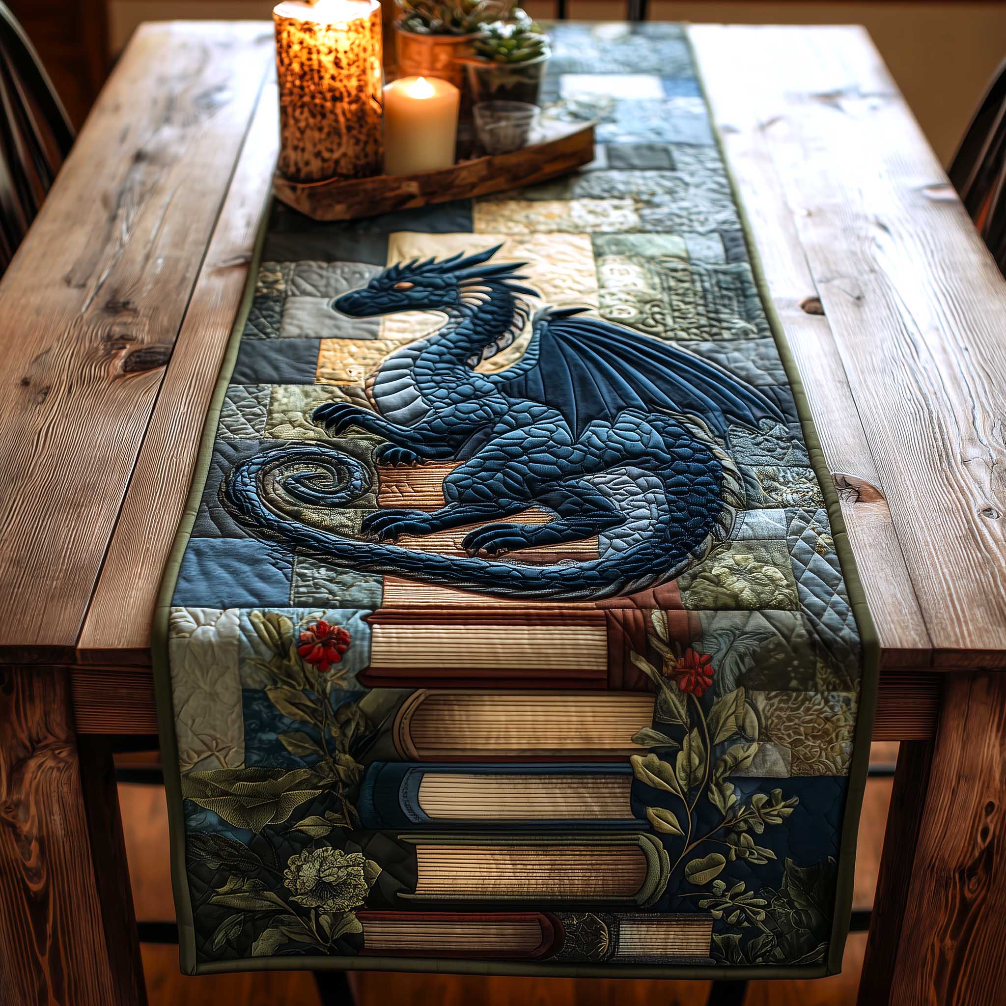 Bookbound Dragon Quilted Table Runner GFTOMA9035