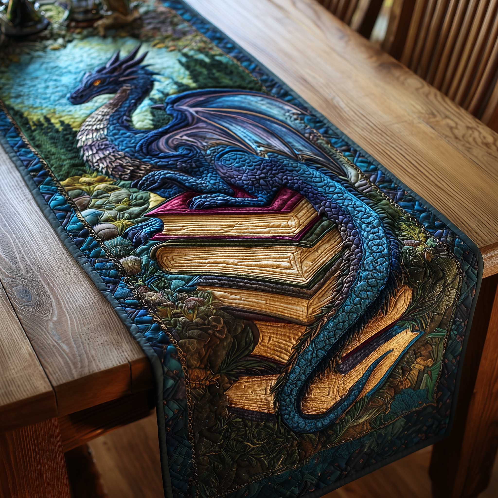 Bookbound Dragon Quilted Table Runner GFTOMA9036