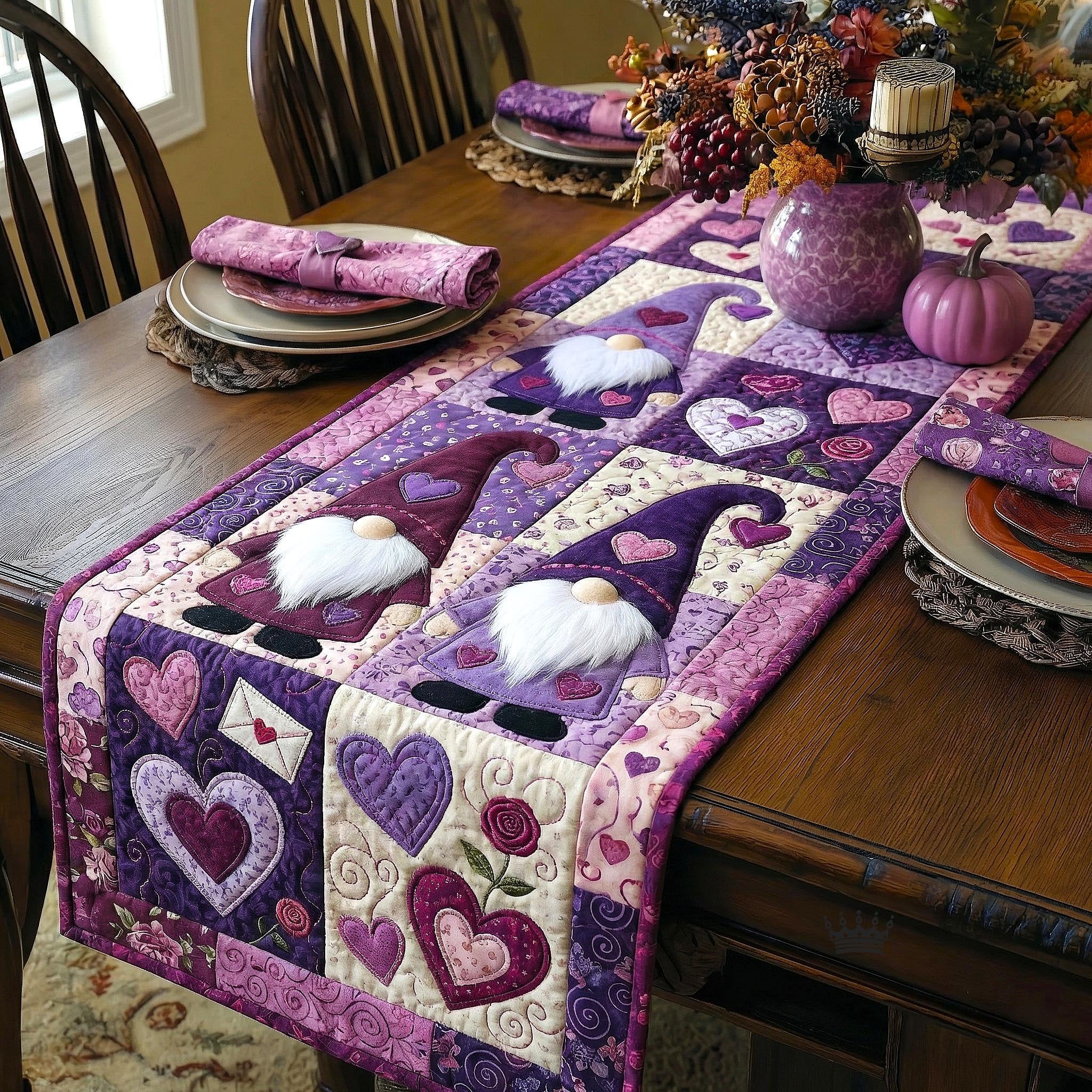 Gnome Kiss Quilted Table Runner GFTOMA9292