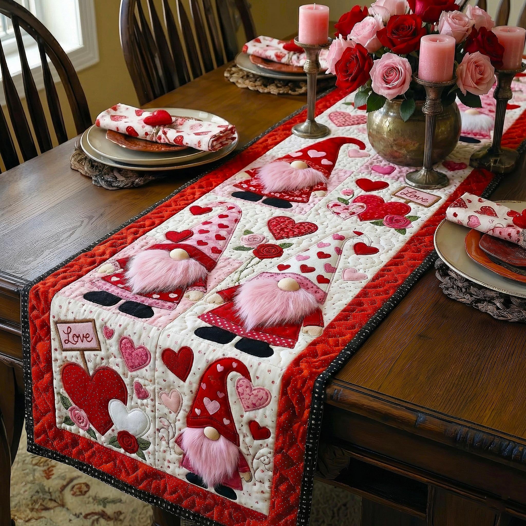 Love Gnome Quilted Table Runner GFTOMA9293