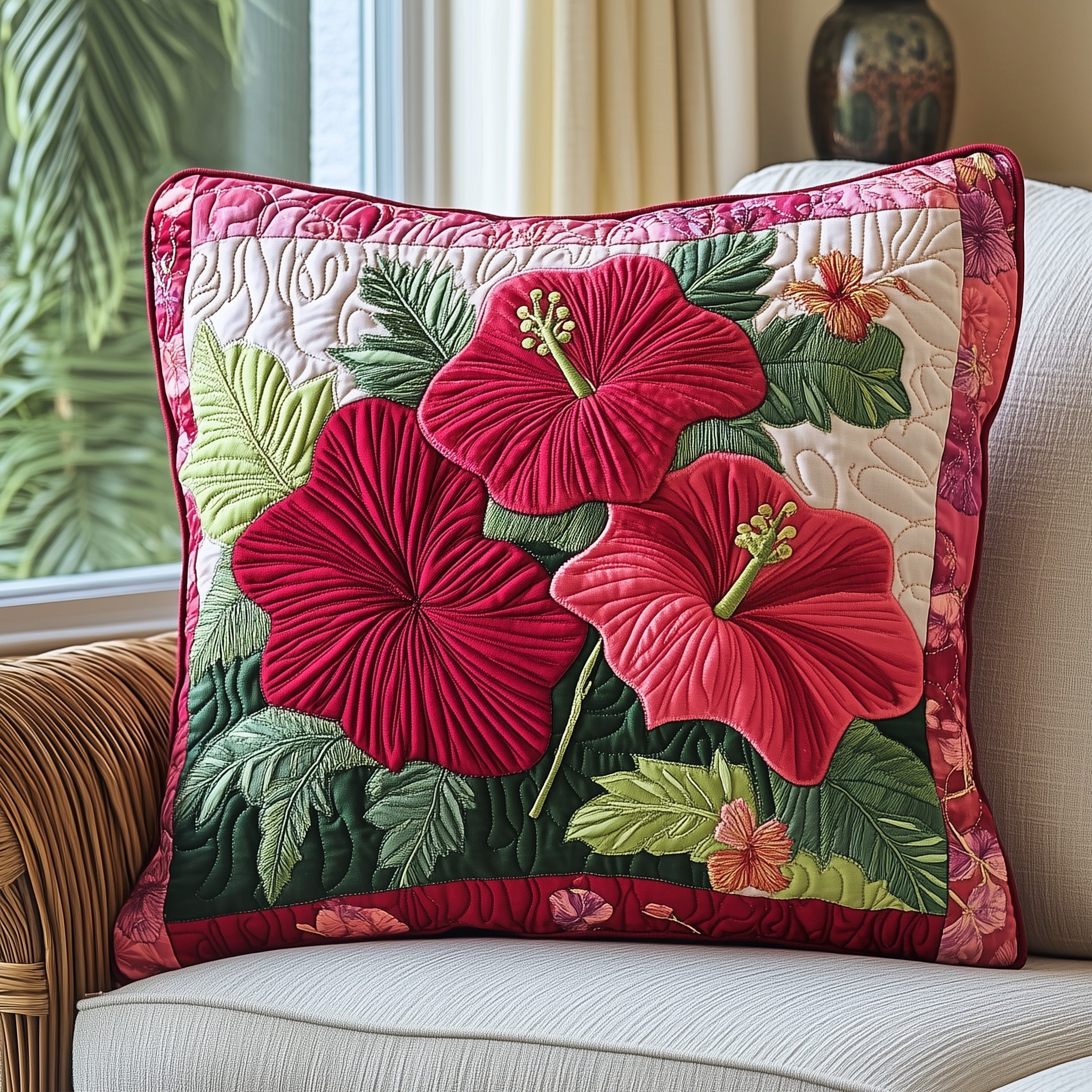 Hibiscus Charm Quilted Pillow Case GFTONL3116