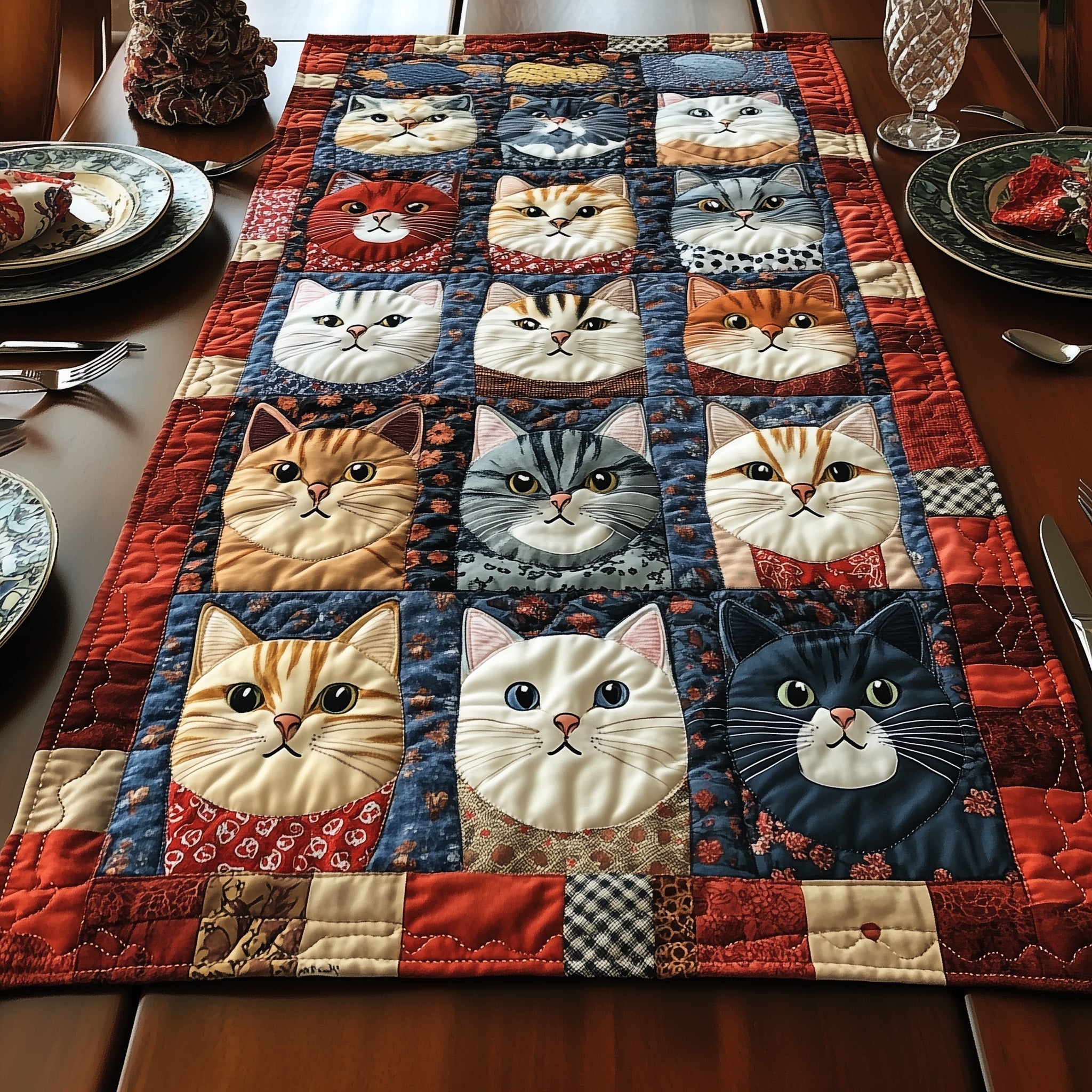 Vintage Cat Quilted Table Runner GFTONL3373