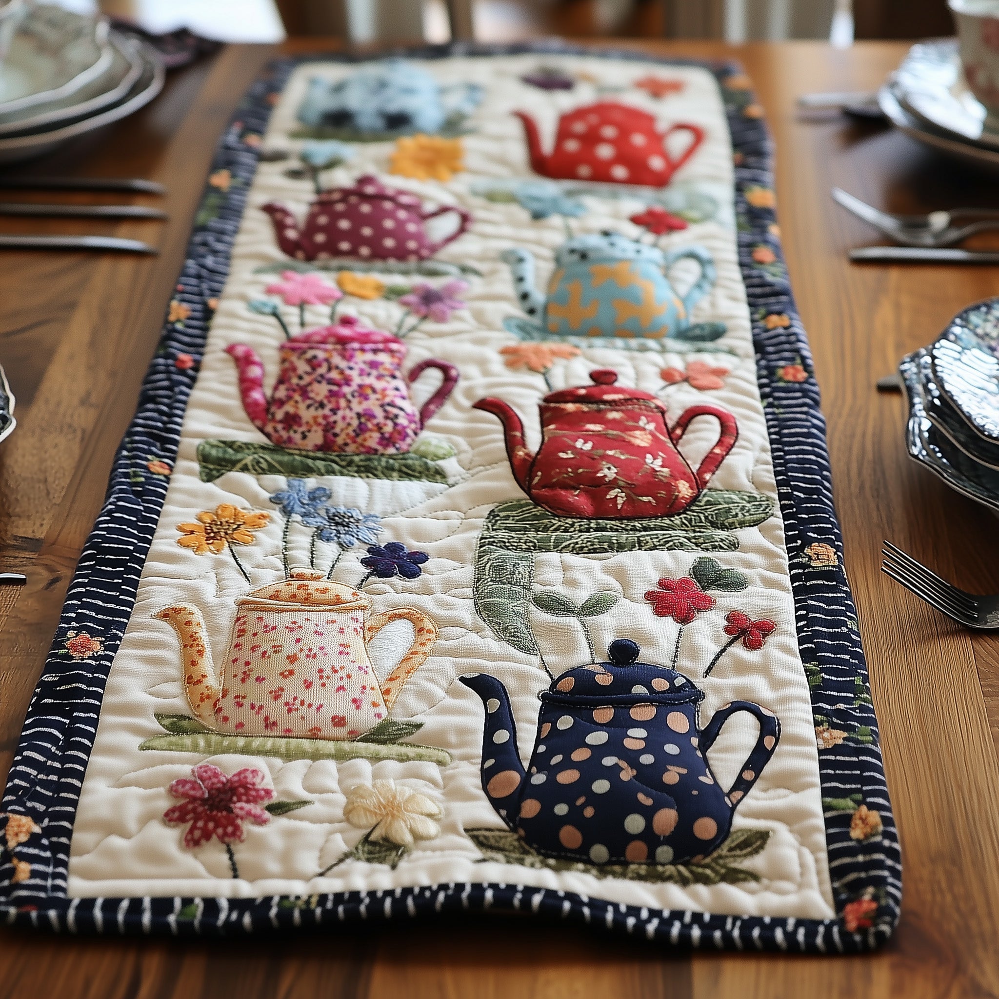 Bloomy Teapot Quilted Table Runner GFTONL4207