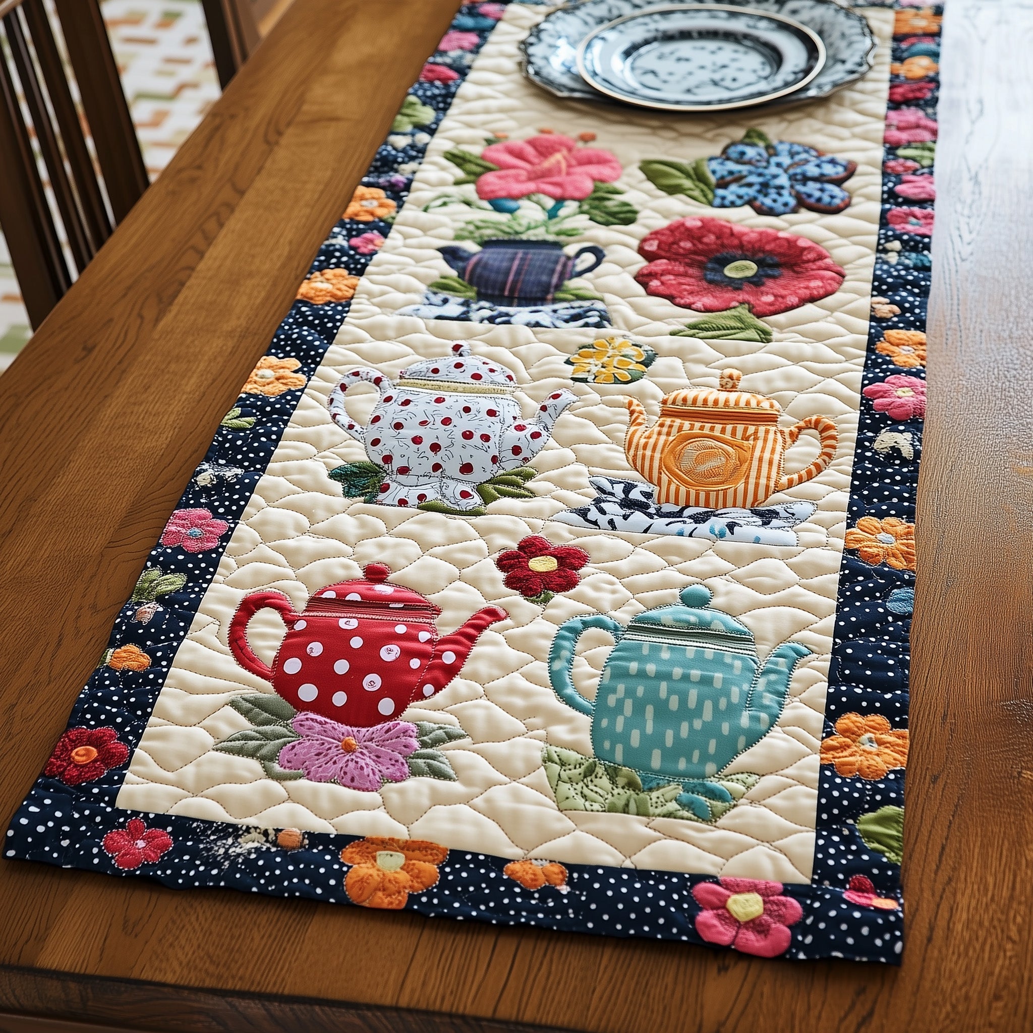 Bloomy Teapot Quilted Table Runner GFTONL4208