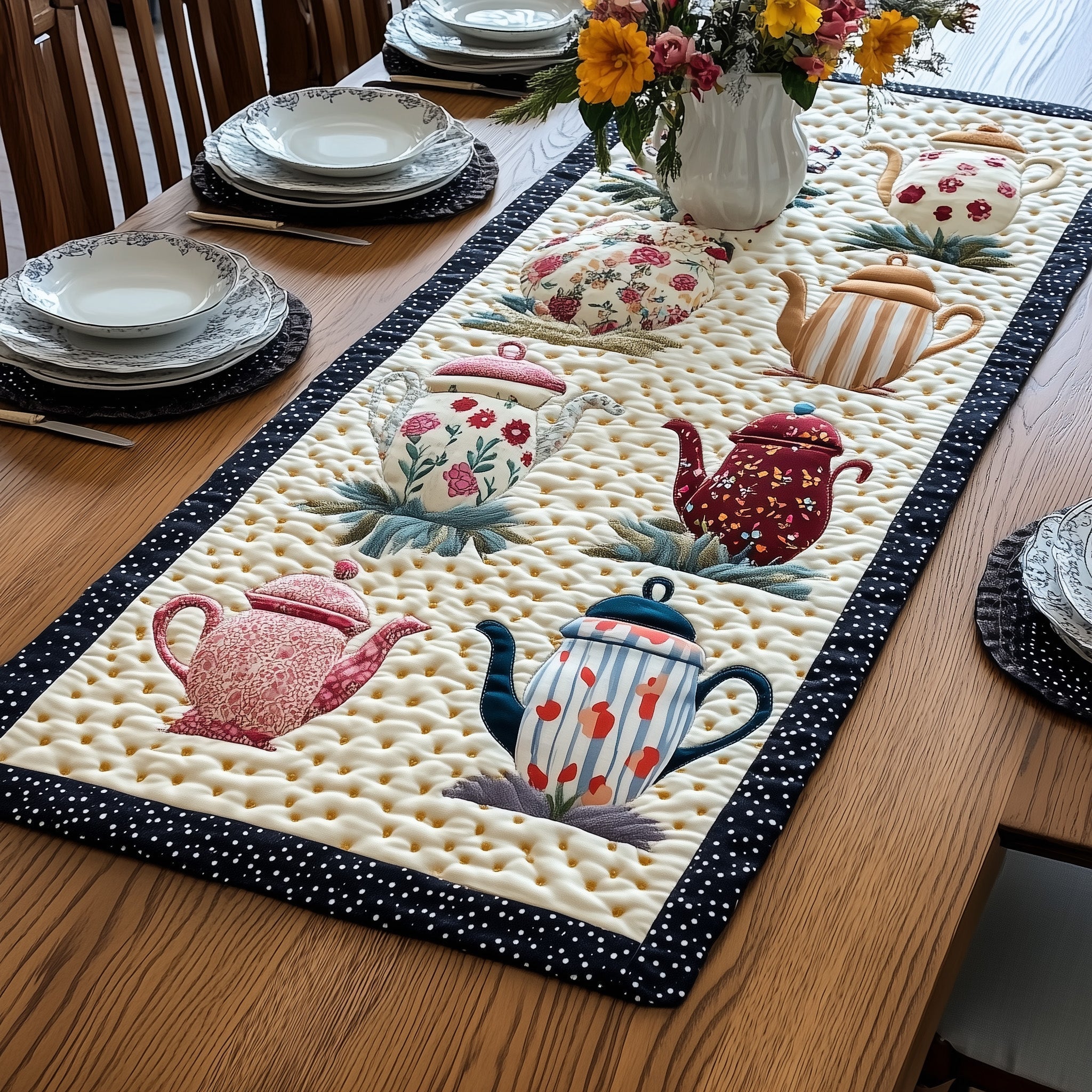 Bloomy Teapot Quilted Table Runner GFTONL4210