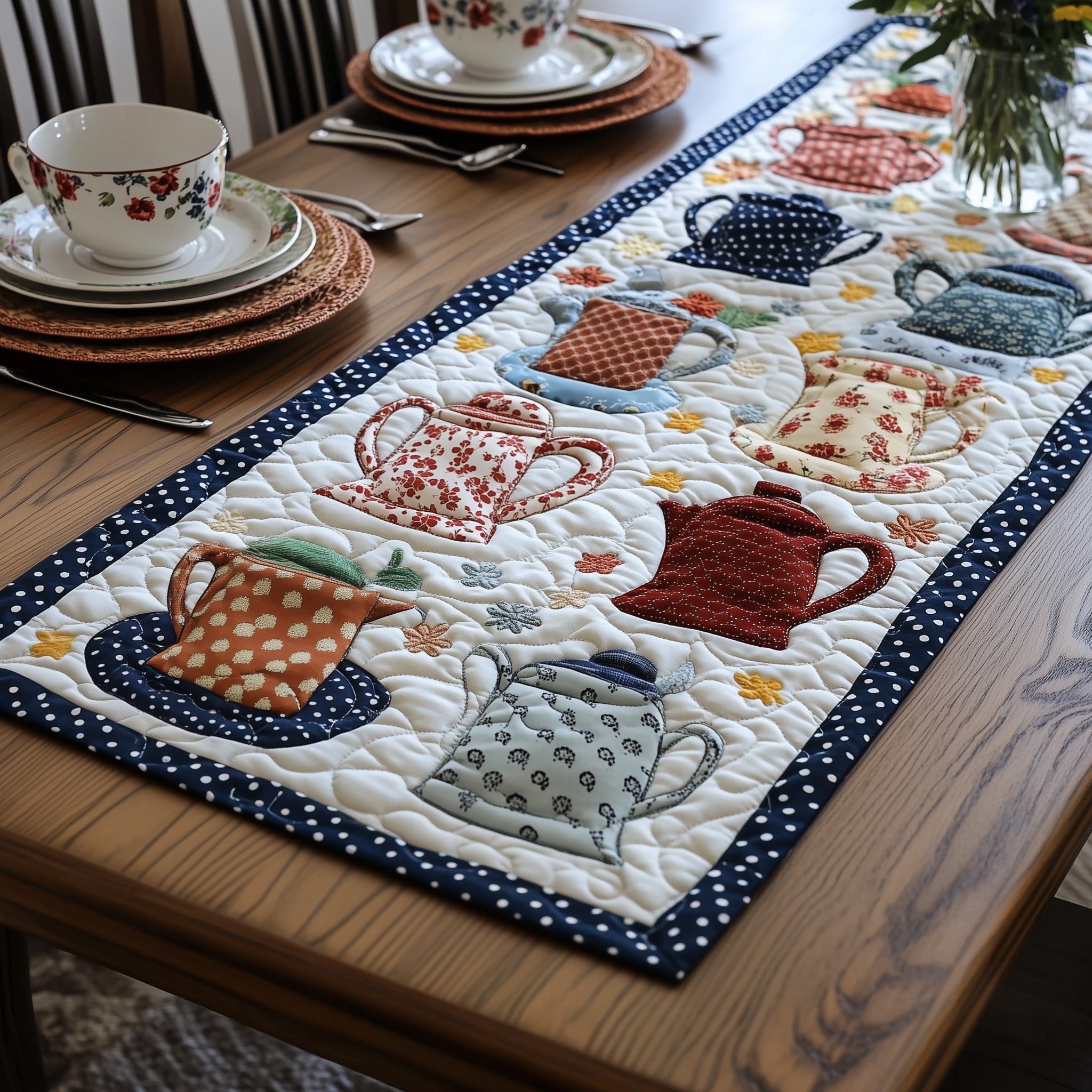 Bloomy Teapot Quilted Table Runner GFTONL4211