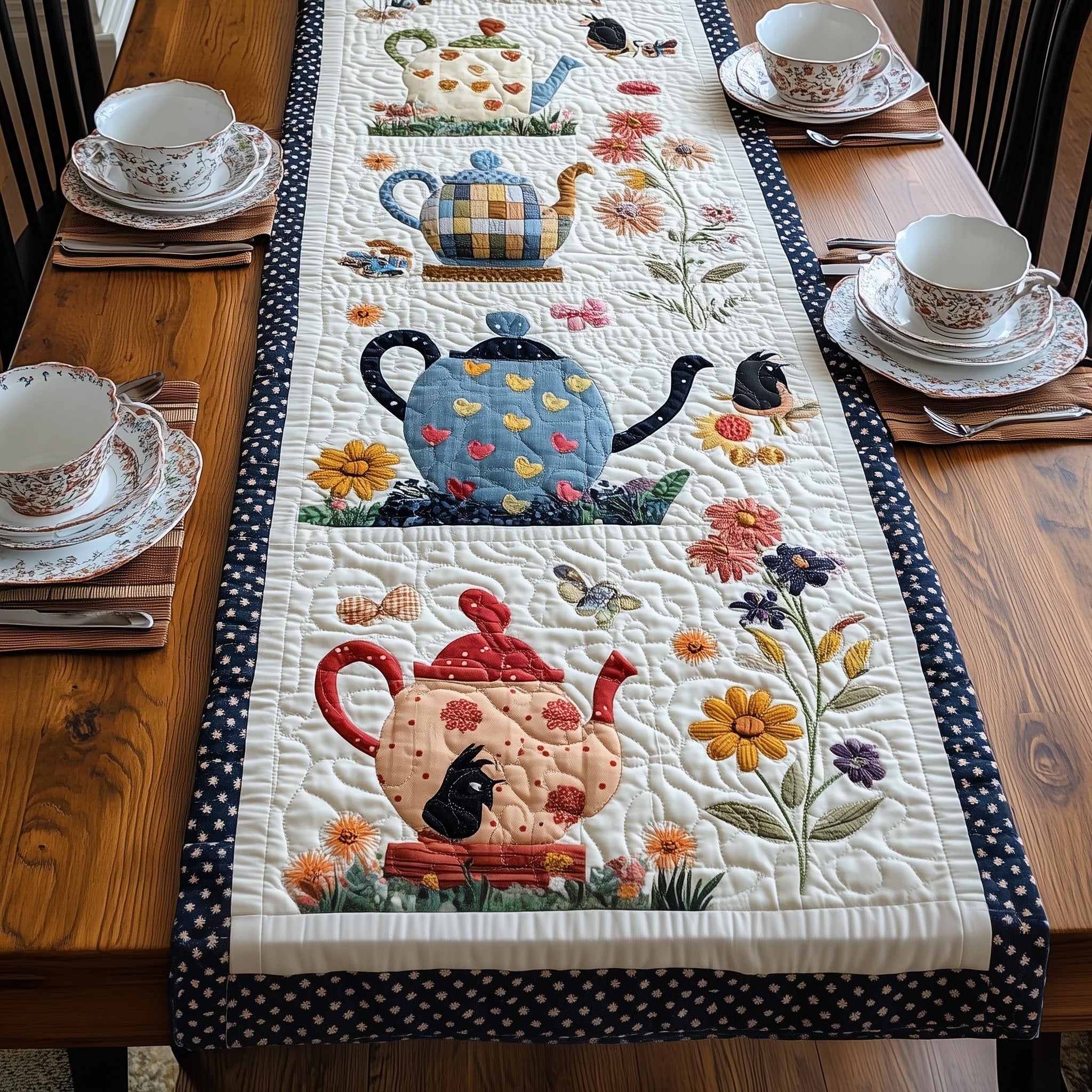 Teapot Garden Quilted Table Runner GFTONL4213