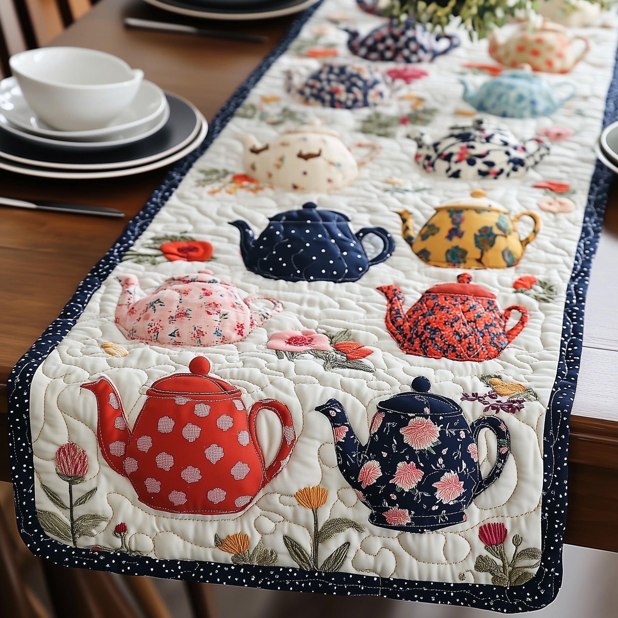 Teapot Garden Quilted Table Runner GFTONL4214