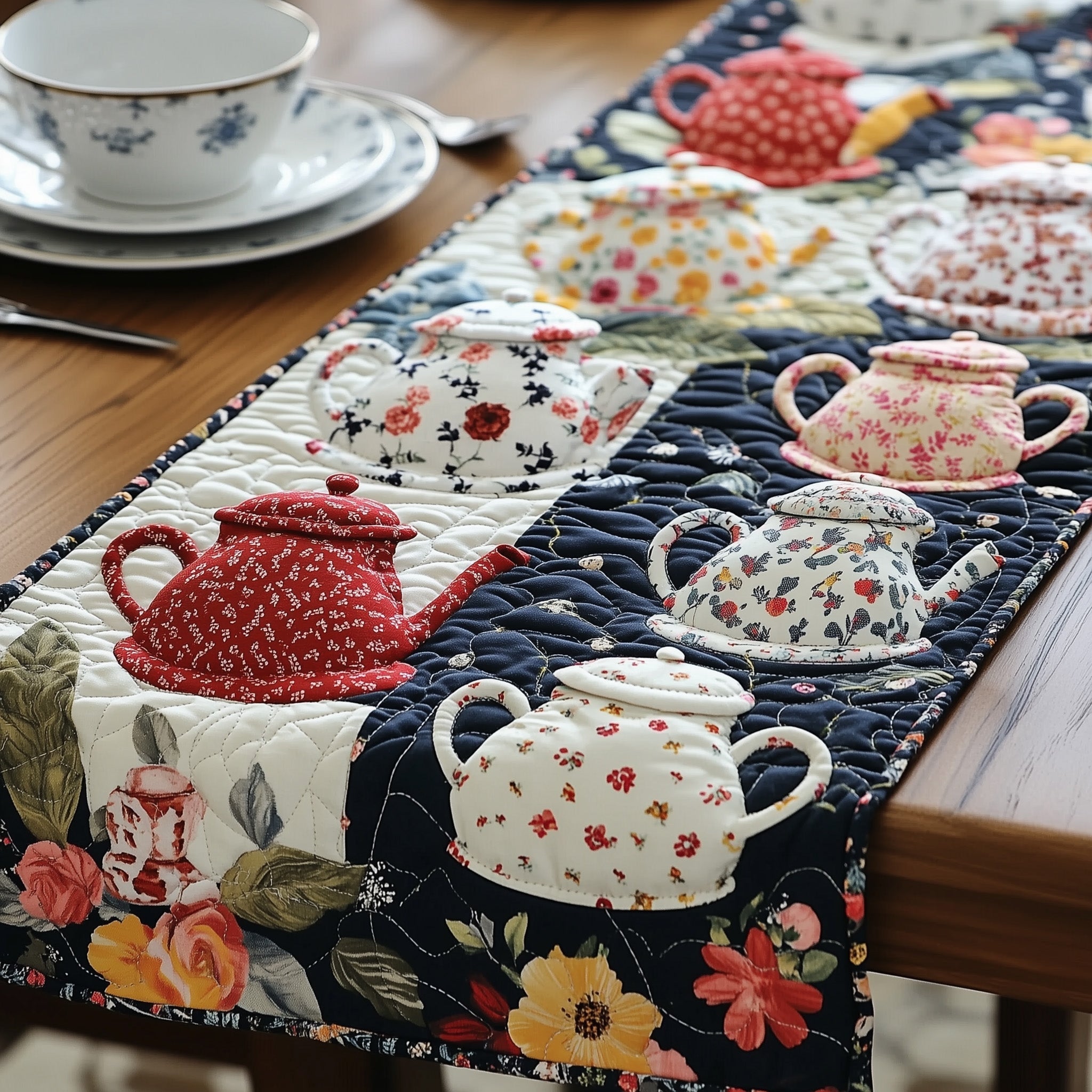 Teapot Garden Quilted Table Runner GFTONL4215