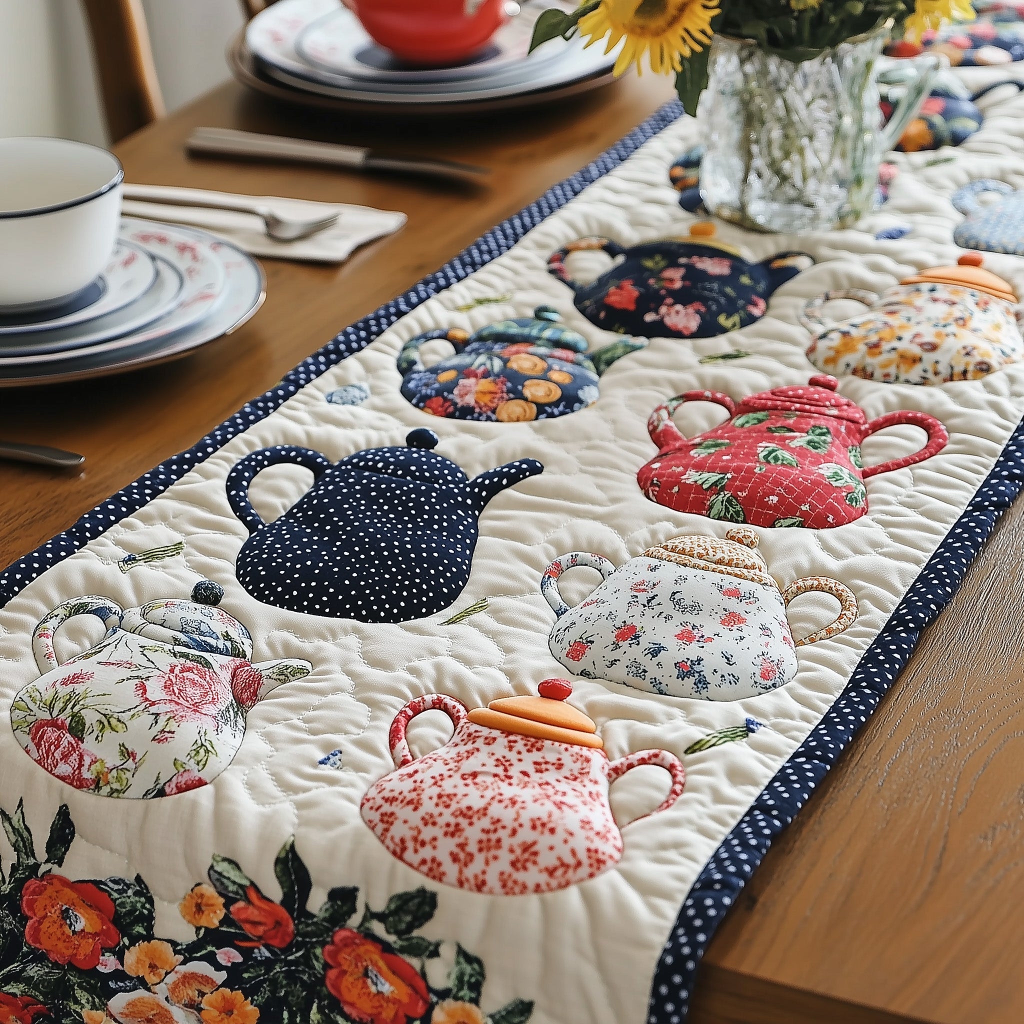Teapot Garden Quilted Table Runner GFTONL4216