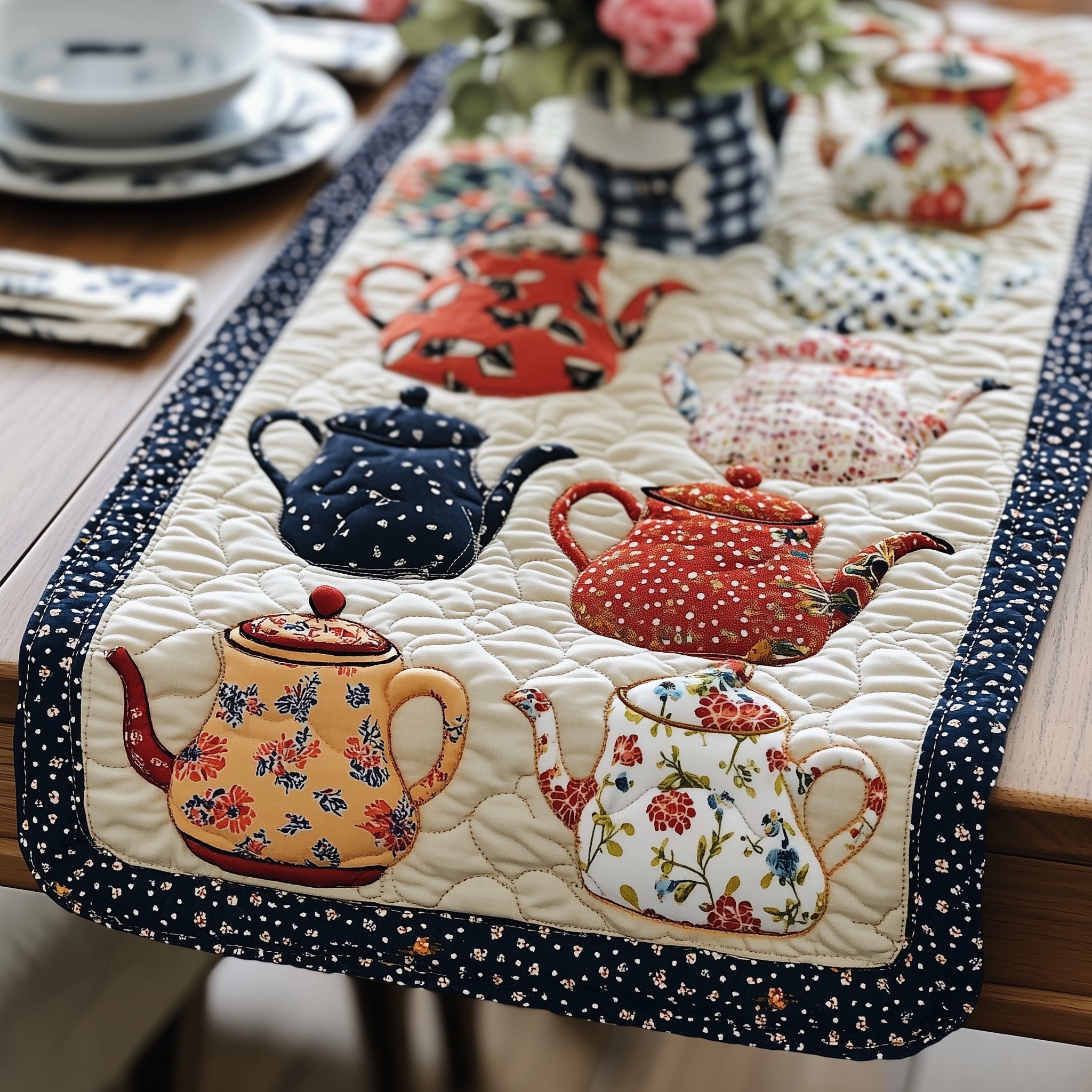 Teapot Garden Quilted Table Runner GFTONL4217