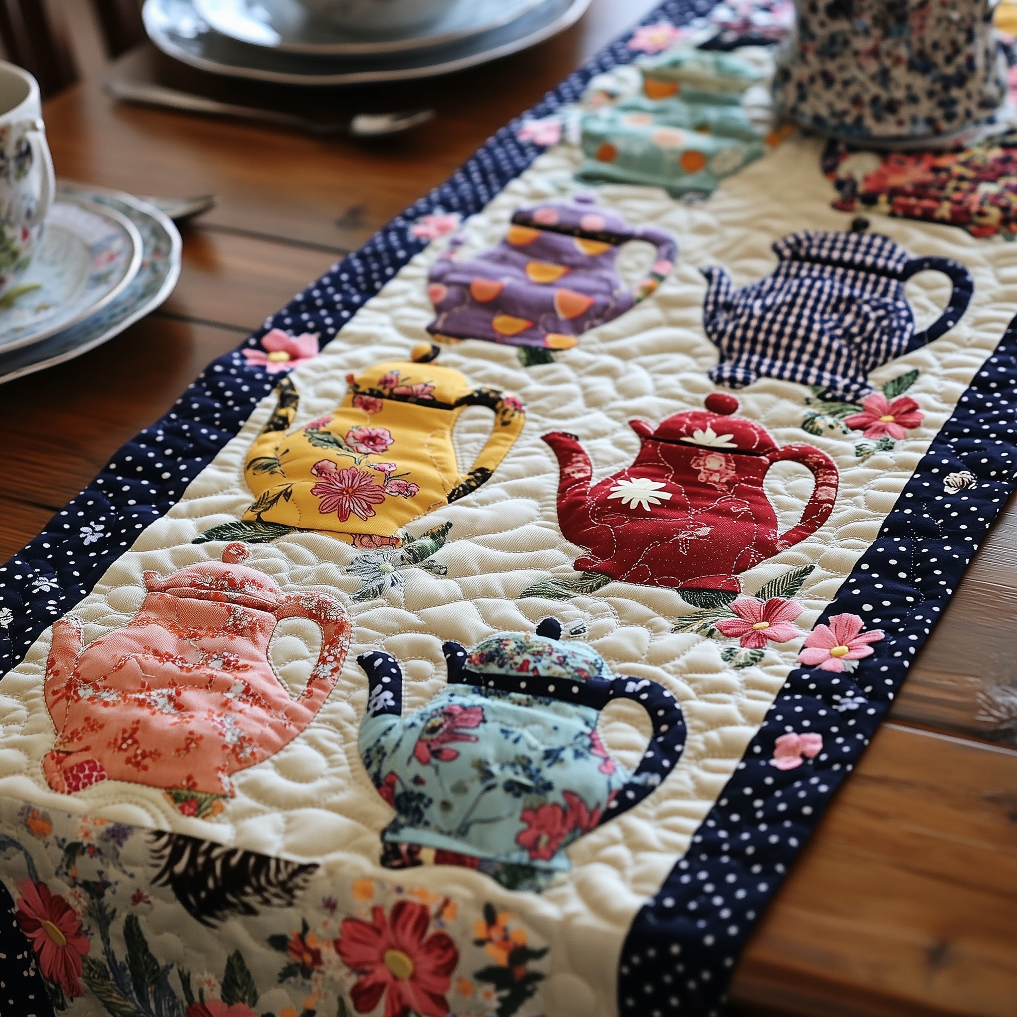 Teapot Garden Quilted Table Runner GFTONL4218