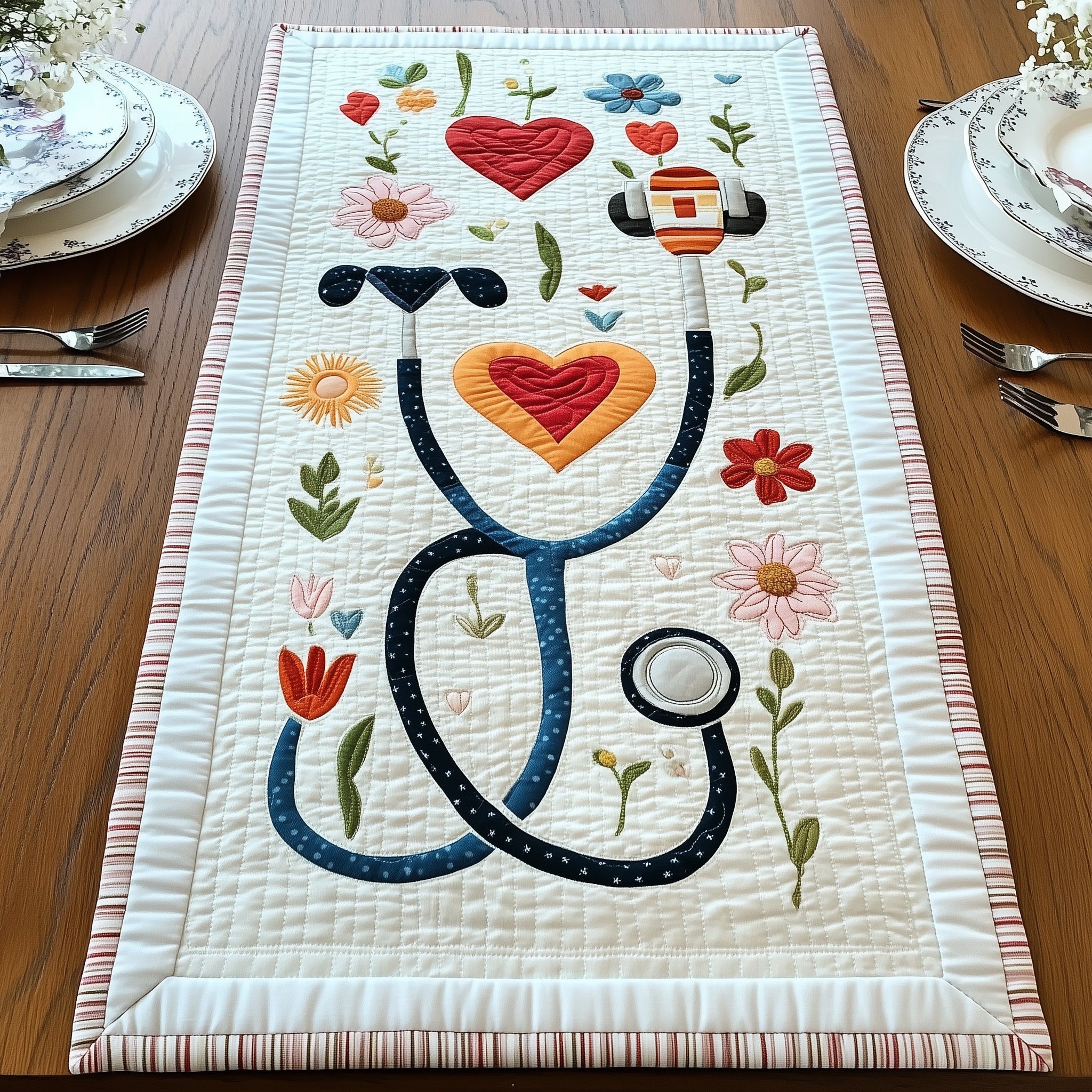 Floral Stethoscope  Quilted Table Runner GFTONL4222